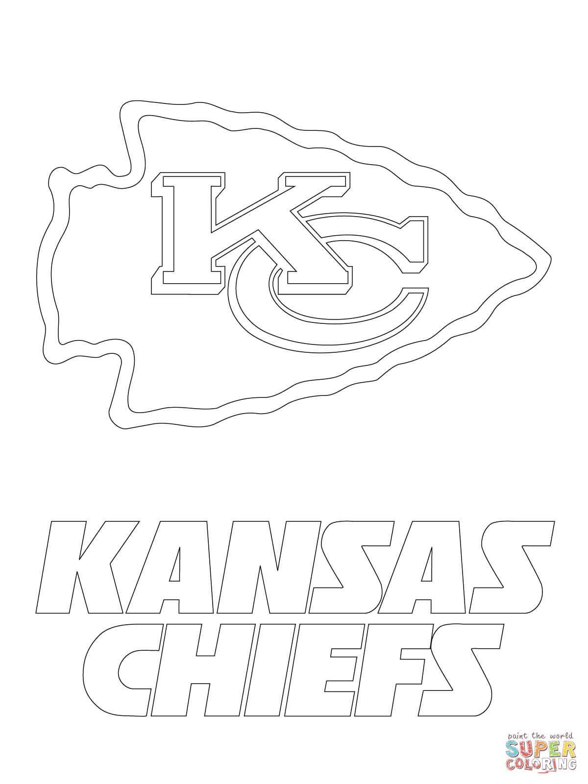 Kansas City Chiefs Logo 桌布 壁紙 — 白色背景上的黑色Kansas Chiefs標誌和球隊名稱輪廓，用於著色。