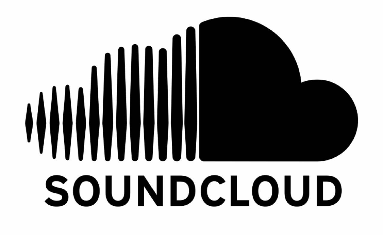 Soundcloud 桌布 壁紙 — 白色背景上的黑色SoundCloud標誌，帶有雲朵和波形。