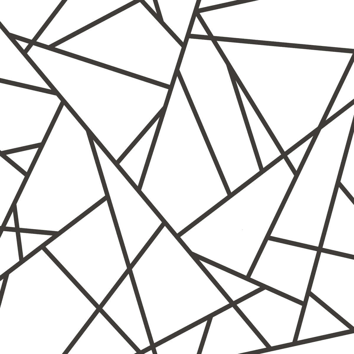 Black And White Geometric 桌布 壁紙 — 白色背景上相交黑線形成不規則三角形和多邊形的抽象幾何圖案。