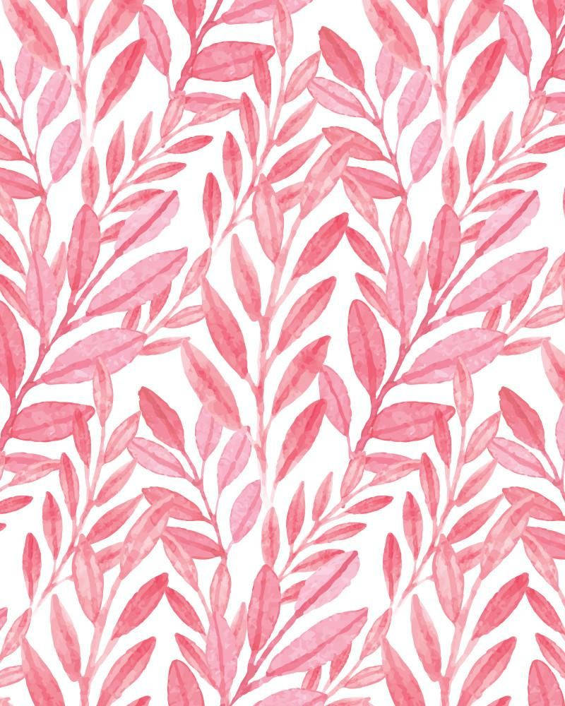 Watercolor 桌布 壁紙 — 白色背景上粉紅色葉子的精緻水彩圖案，帶有柔軟的筆觸和自然變化。