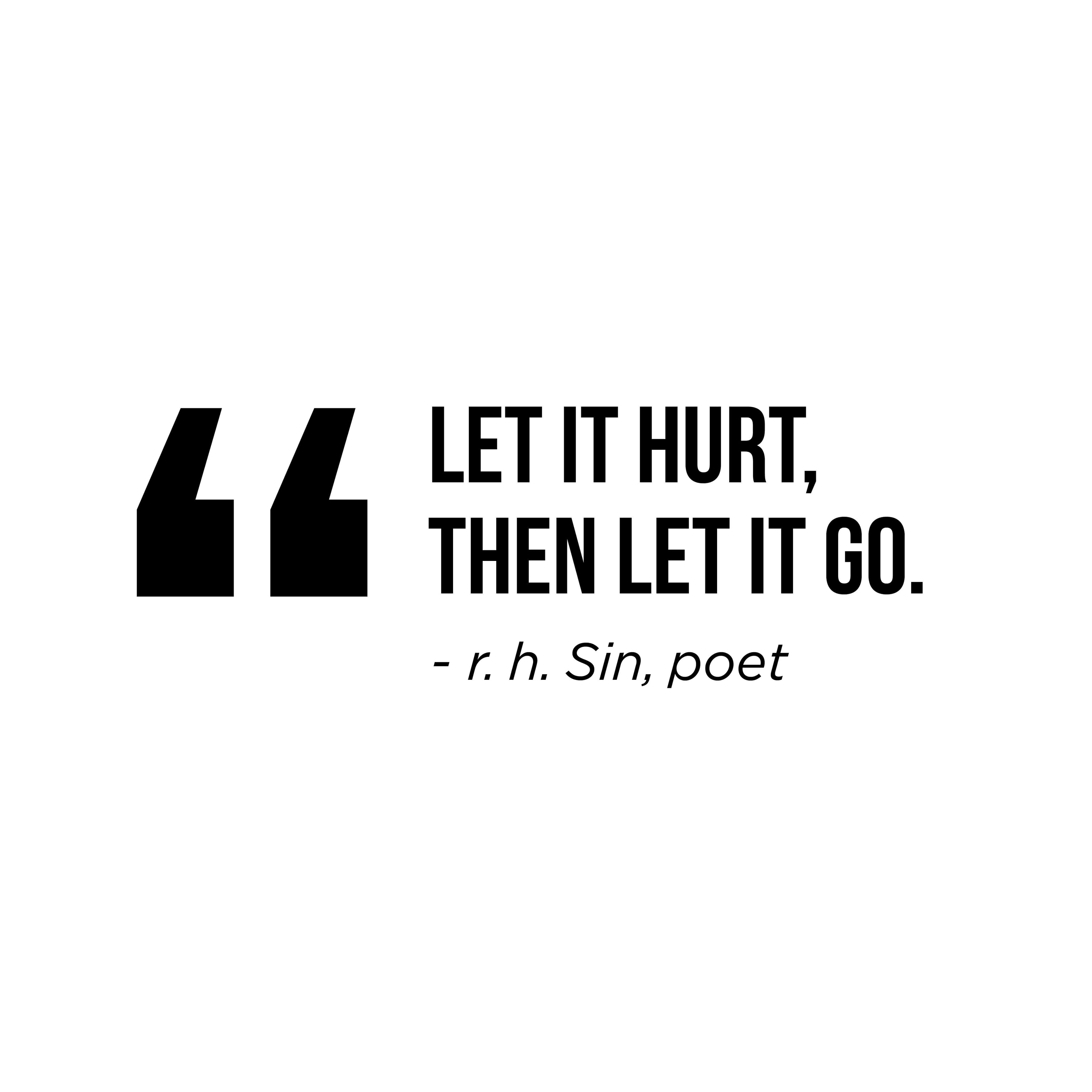 let it go 桌布 壁紙 — 白色背景上粗體黑色文字寫著「LET IT HURT, THEN LET IT GO.」，歸屬於詩人 r h Sin。