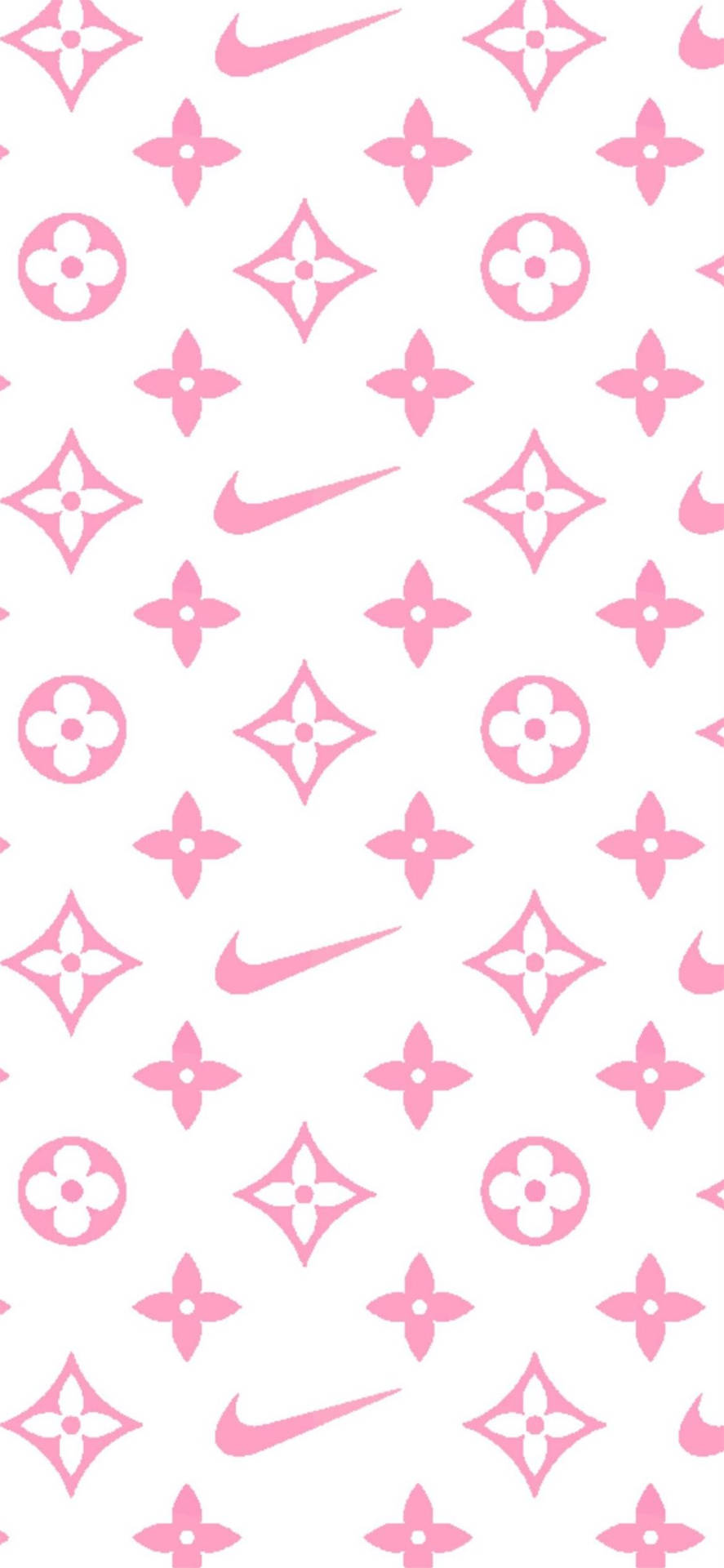 粉紅色 Louis Vuitton 和 Nike 標誌在白色背景上重複排列。