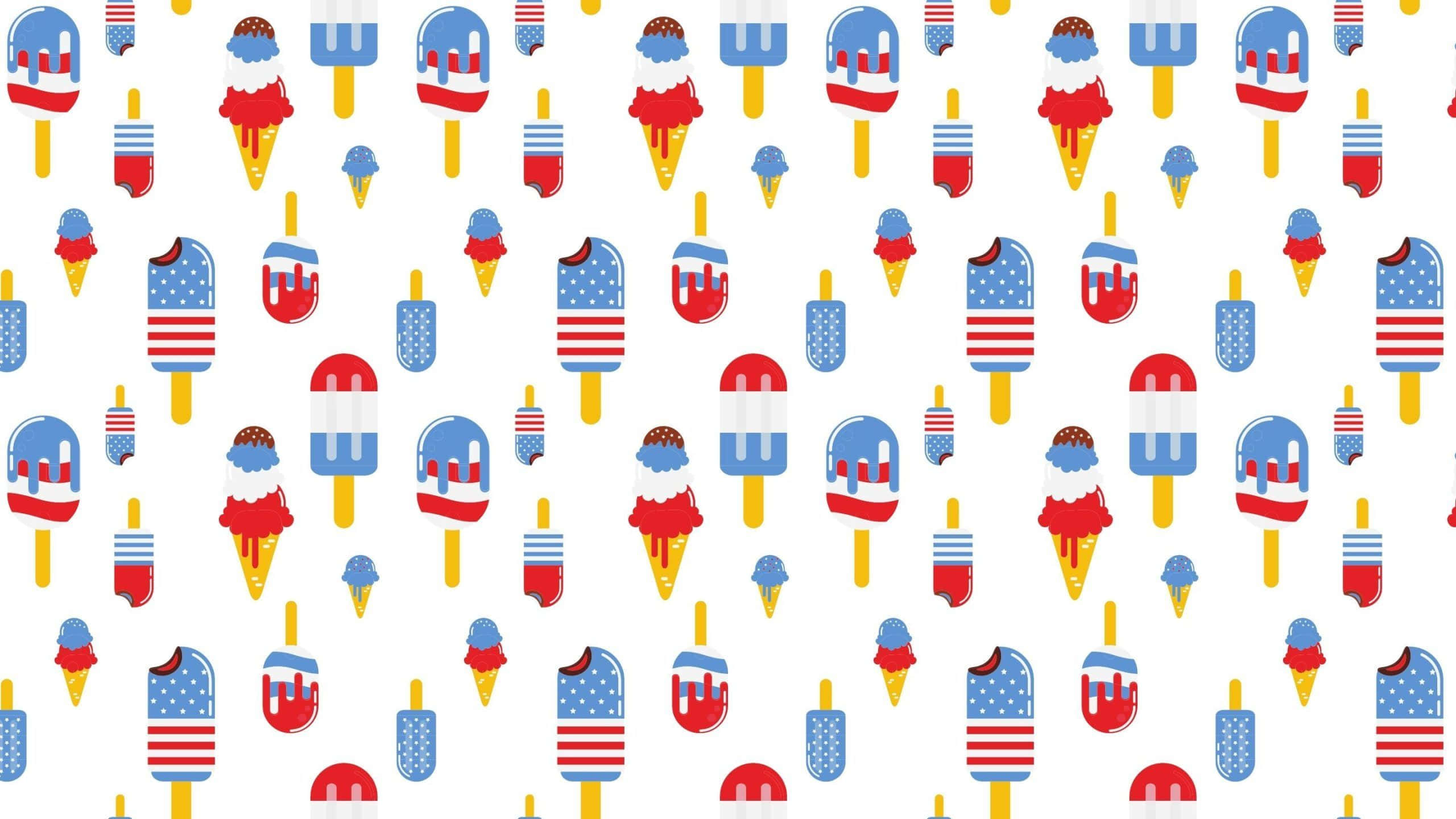Cute 4th Of July 桌布 壁紙 — 白色背景上重複的美國國旗主題冰淇淋甜點圖案。