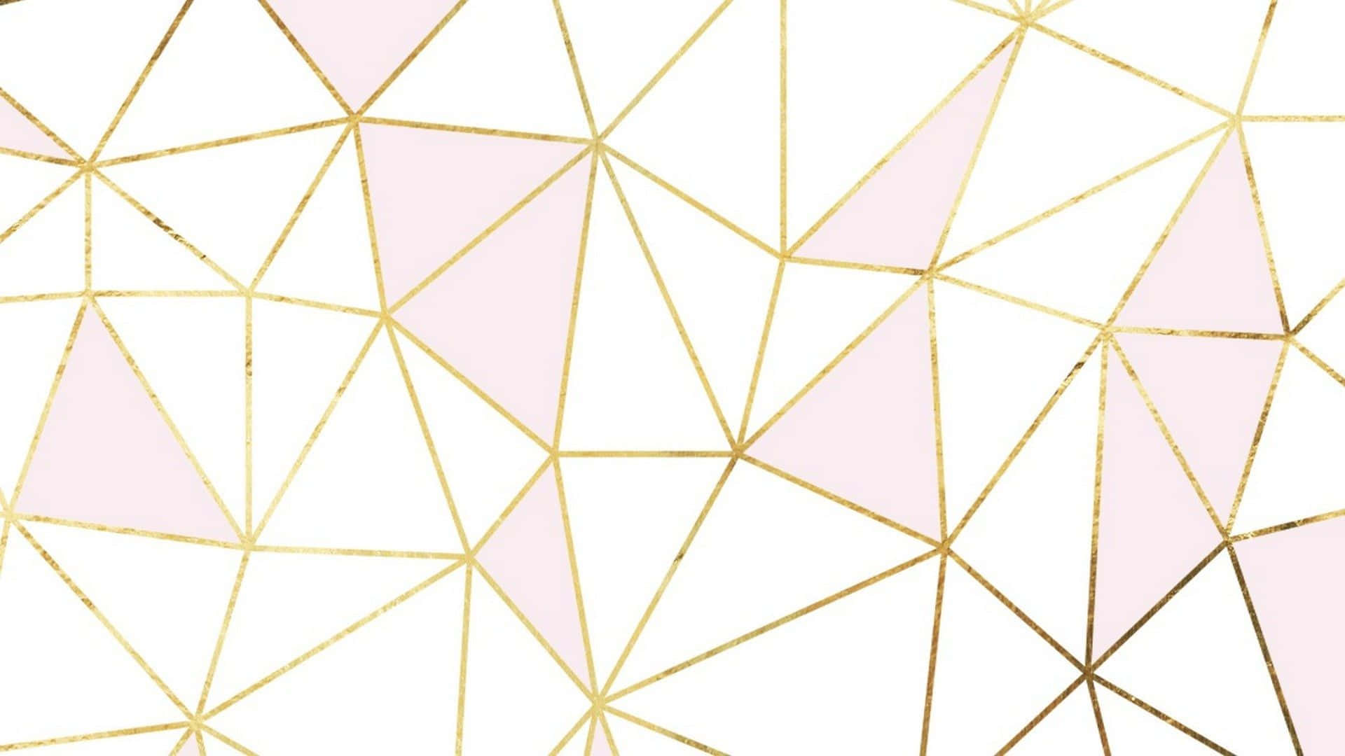 Geometric 桌布 壁紙 — 白色背景上金色箔線條和柔和粉紅色三角形的現代幾何圖案。