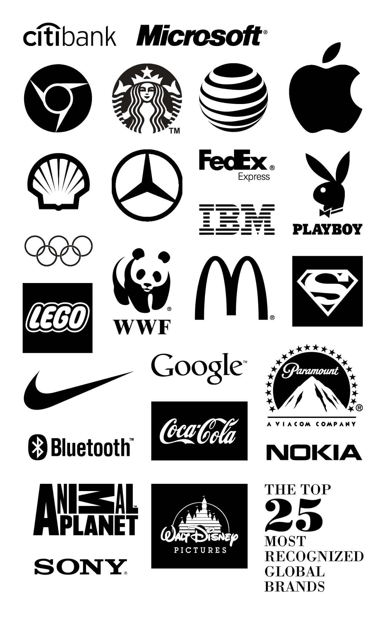 Black And White Logo 桌布 壁紙 — 白色背景上黑白相間的標誌性全球品牌標誌的整潔網格。