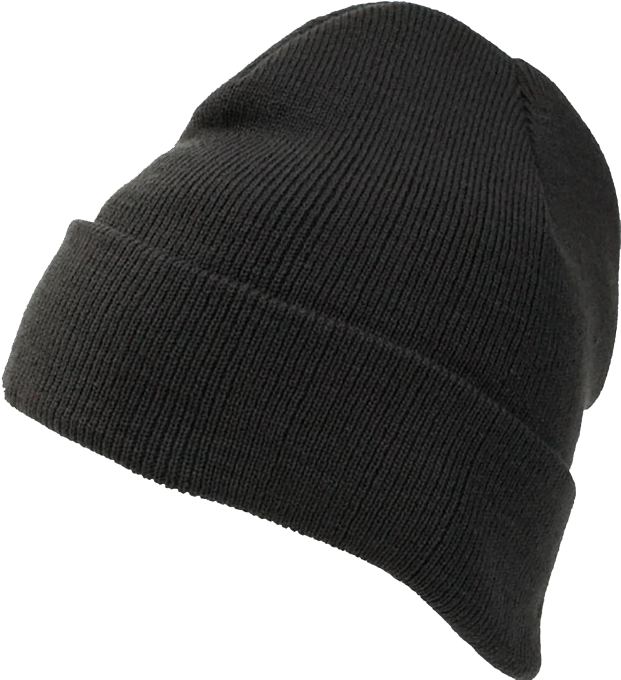 Beanie 桌布 壁紙 — 白色背景上黑色羅紋針織毛帽的 close-up，帶有摺疊的 cuff。