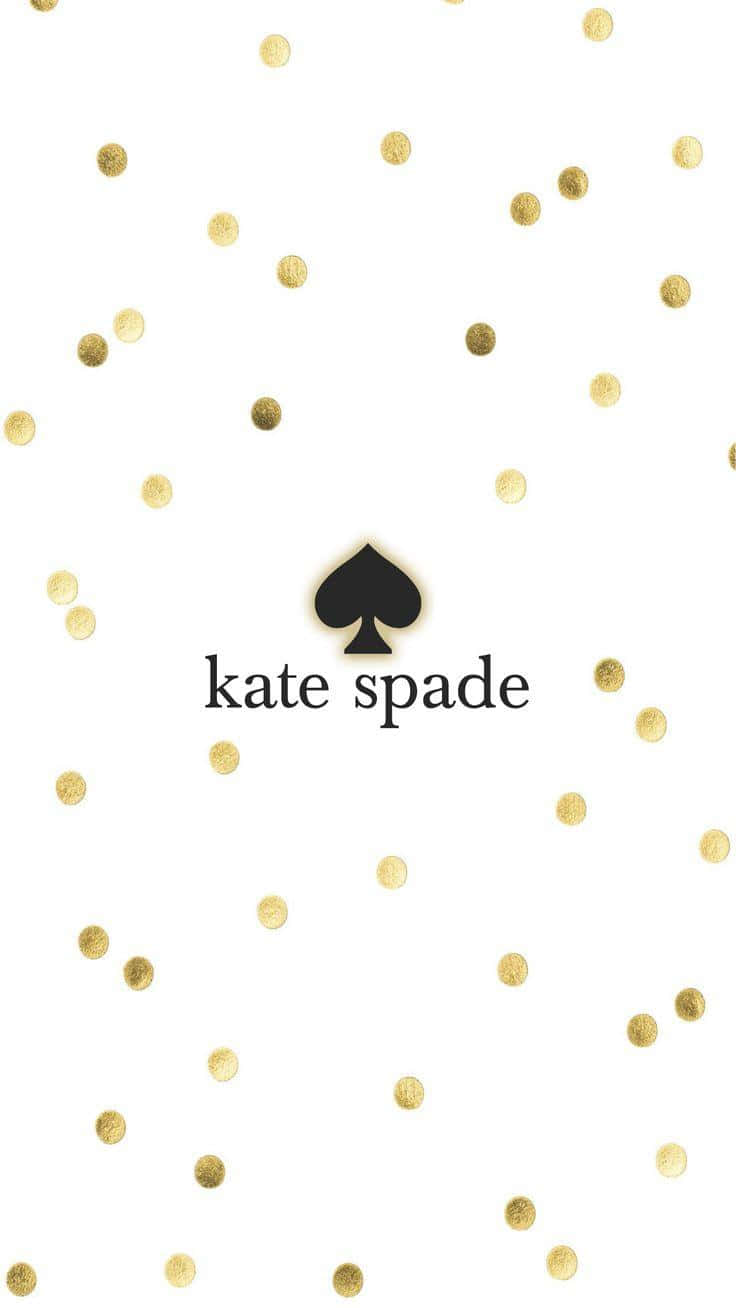 kate spade 桌布 壁紙 — 白色背景散落金色箔點，帶有黑色黑桃標誌和 'kate spade' 文字。