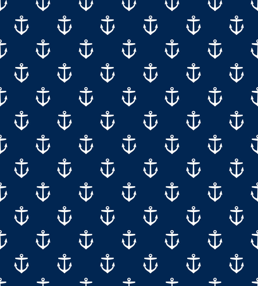 Aesthetic Dark Blue 桌布 壁紙 — 白色船錨圖示在深海軍藍色背景上以網格重複，形成航海圖案。