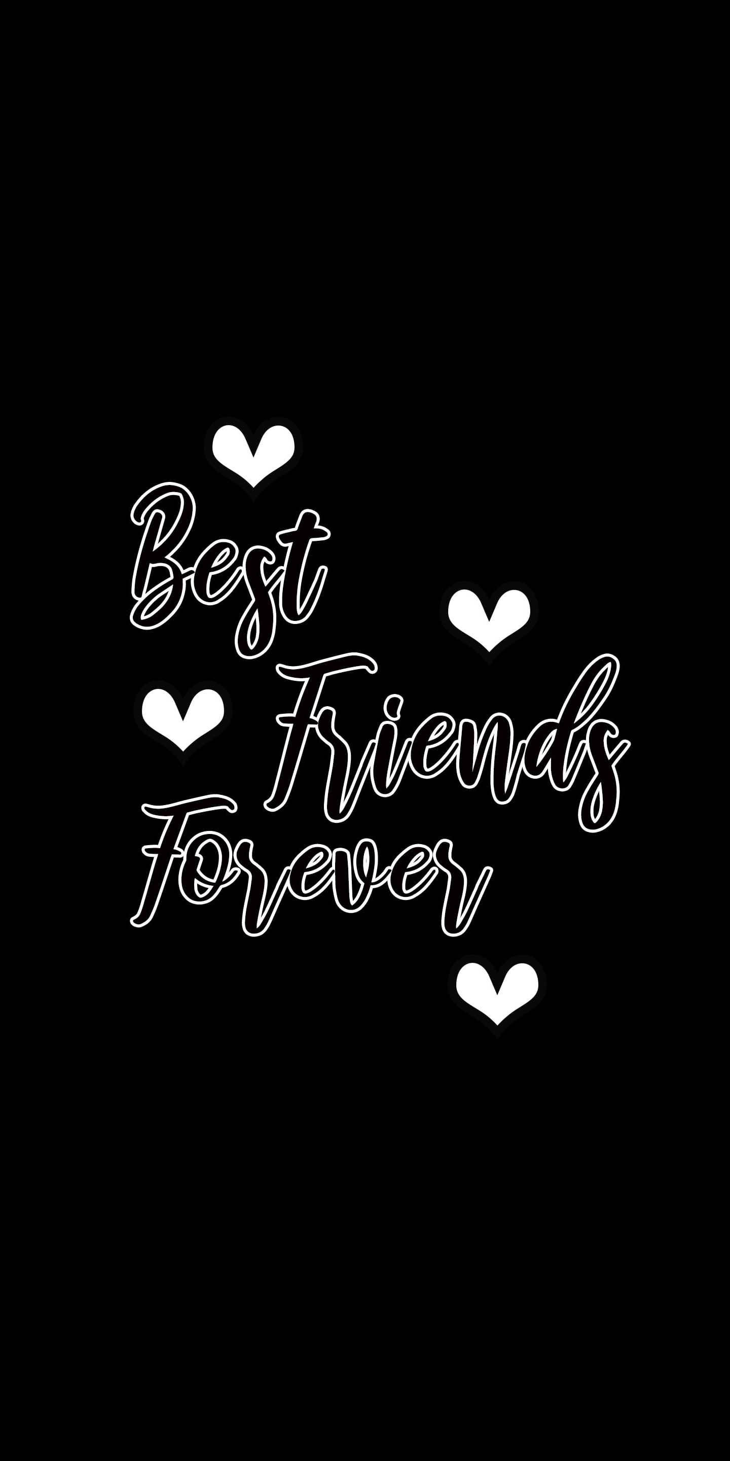 Bff 桌布 壁紙 — 白色草書文字寫著「Best Friends Forever」，周圍環繞著心形圖案，背景為純黑色。