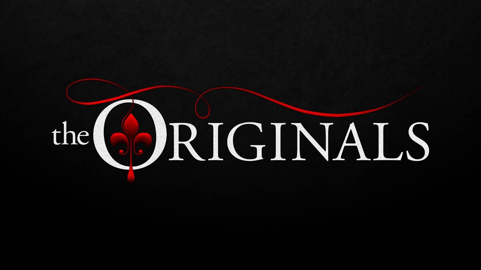 Originals 桌布 壁紙 — 白色襯線字體 'the ORIGINALS' 字樣，搭配紅色鳶尾花和漩渦圖案，背景為帶紋理的黑色。