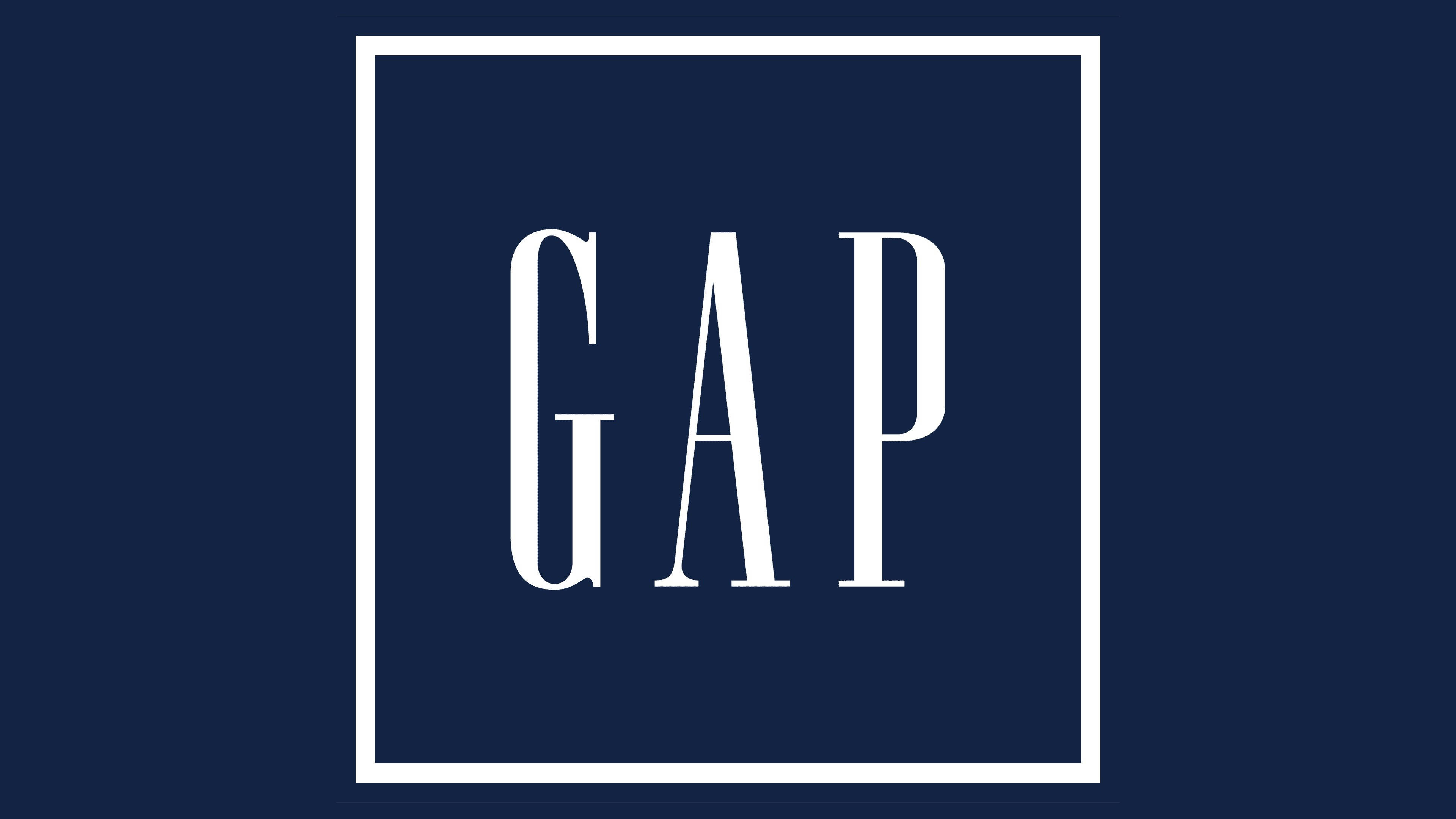 Gap 桌布 壁紙 — 白色襯線字體的GAP標誌居中於白色正方形內，背景為純海軍藍色。