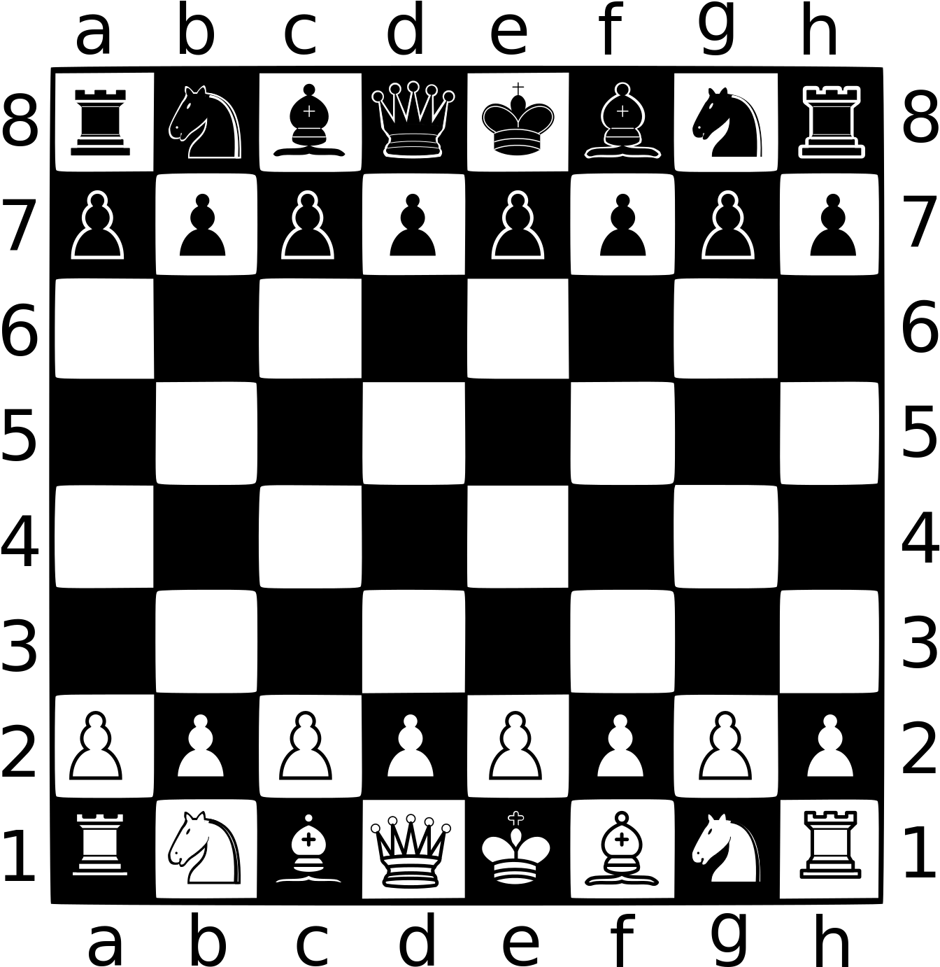 西洋棋 桌布 壁紙 — 白色西洋棋棋子以鏡像排列在黑色背景上，形成強烈的極簡對比。