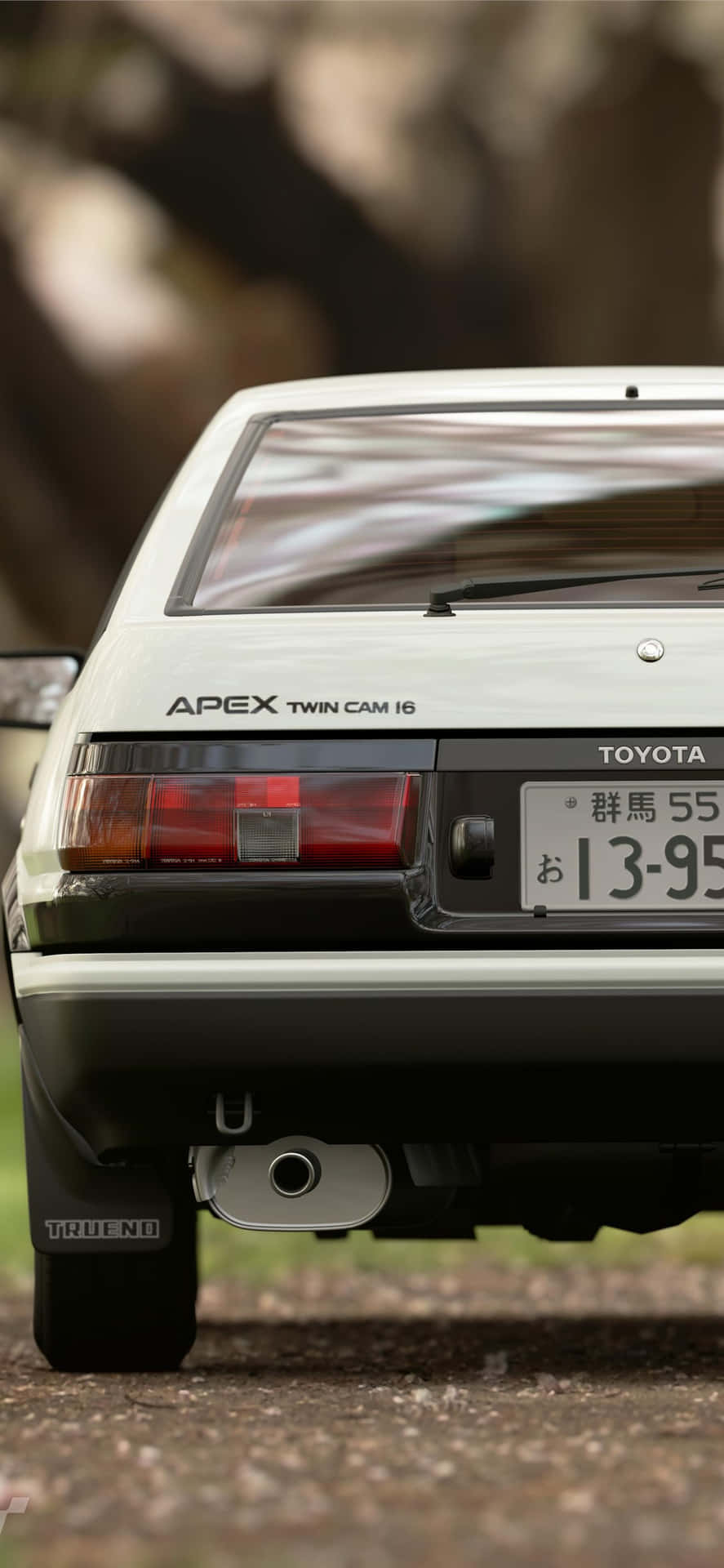 白色豐田AE86 Trueno跑車停泊在碎石路上。 — Toyota Supra Mk4 壁紙