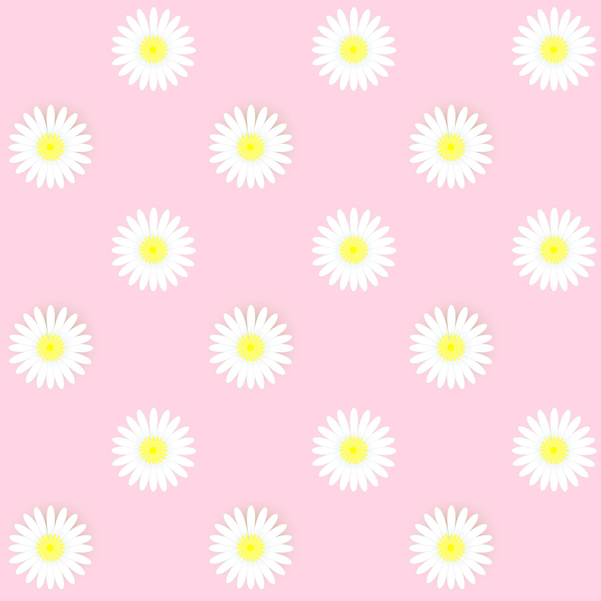 Daisy 桌布 壁紙 — 白色雛菊帶黃色花心漂浮在柔和的粉紅色背景上，形成重複圖案。