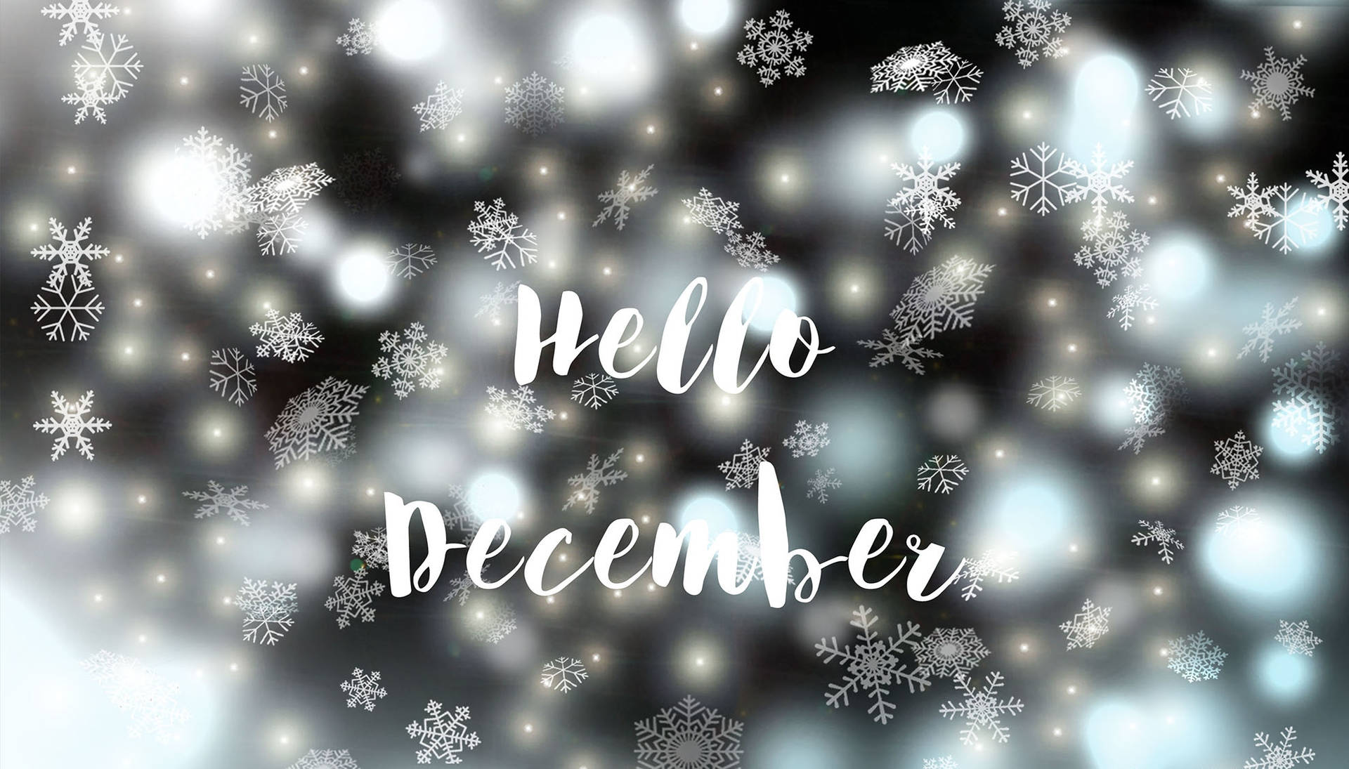 雪花飄落，伴有發光燈光和 hello december 文字。 — 雪花 GIF 壁紙