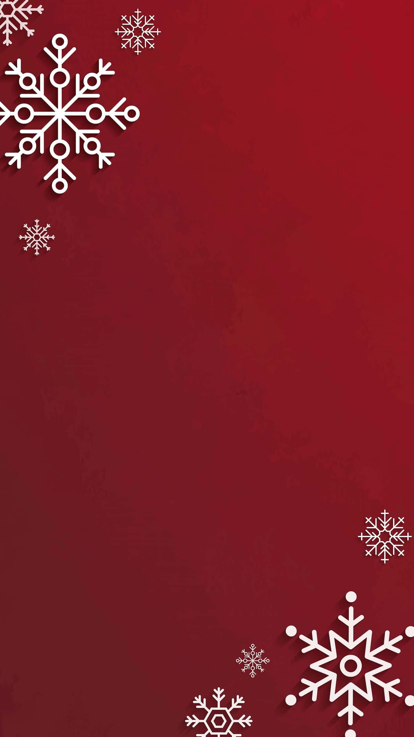 Red Christmas 桌布 壁紙 — 白色雪花帶有投影，點綴在質感深紅色背景上，營造出簡約的節日設計。