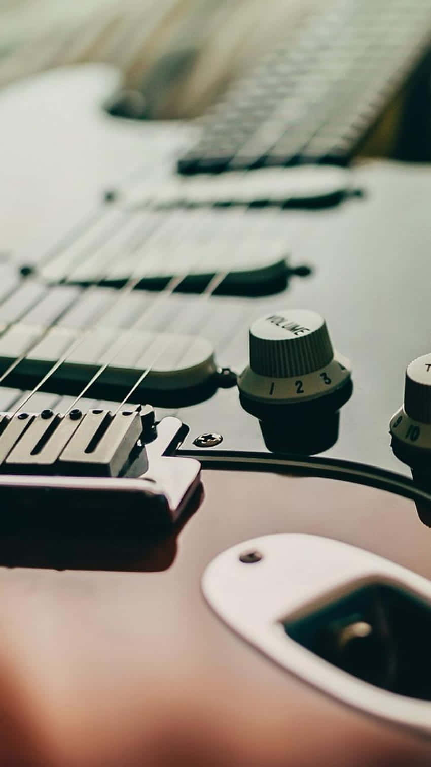 Bass Guitar 桌布 壁紙 — 白色電吉他的控制旋鈕和拾音器特寫，景深較淺。