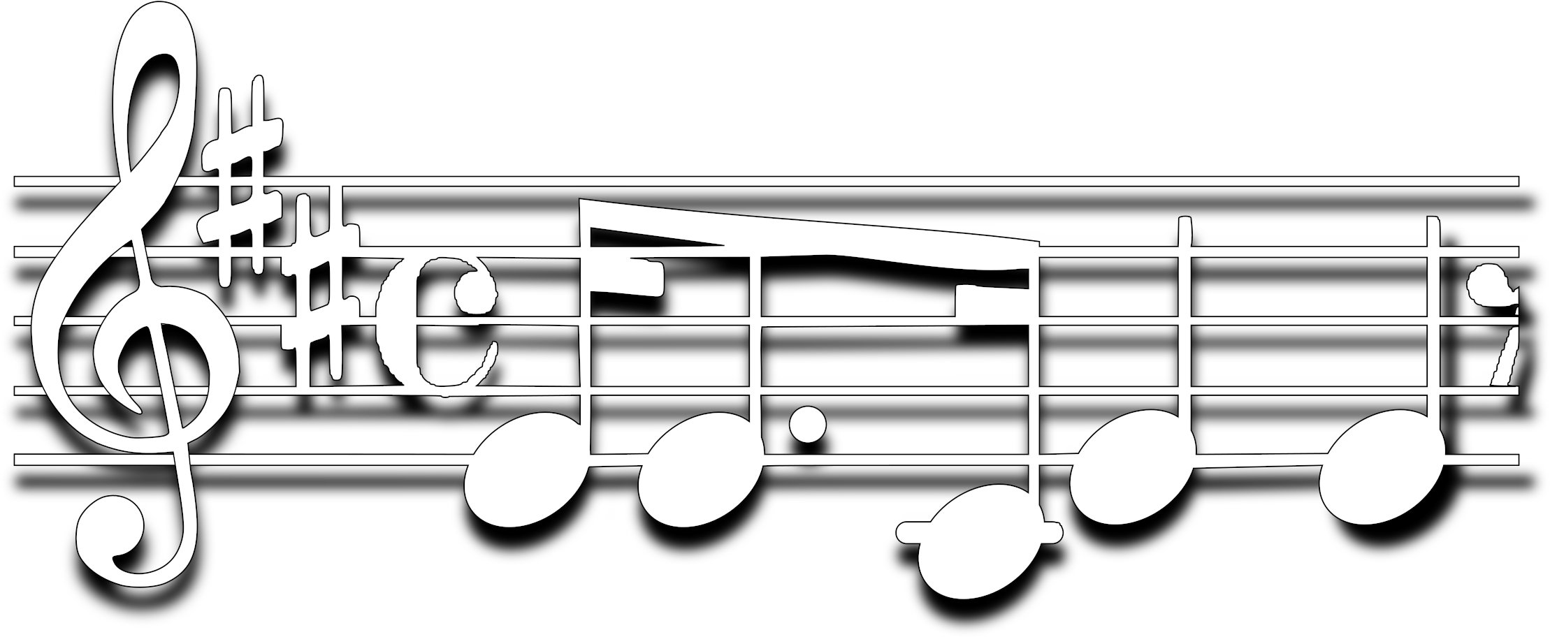 Symbols 桌布 壁紙 — 白色音符和高音譜號在黑色背景上的極簡圖形設計。