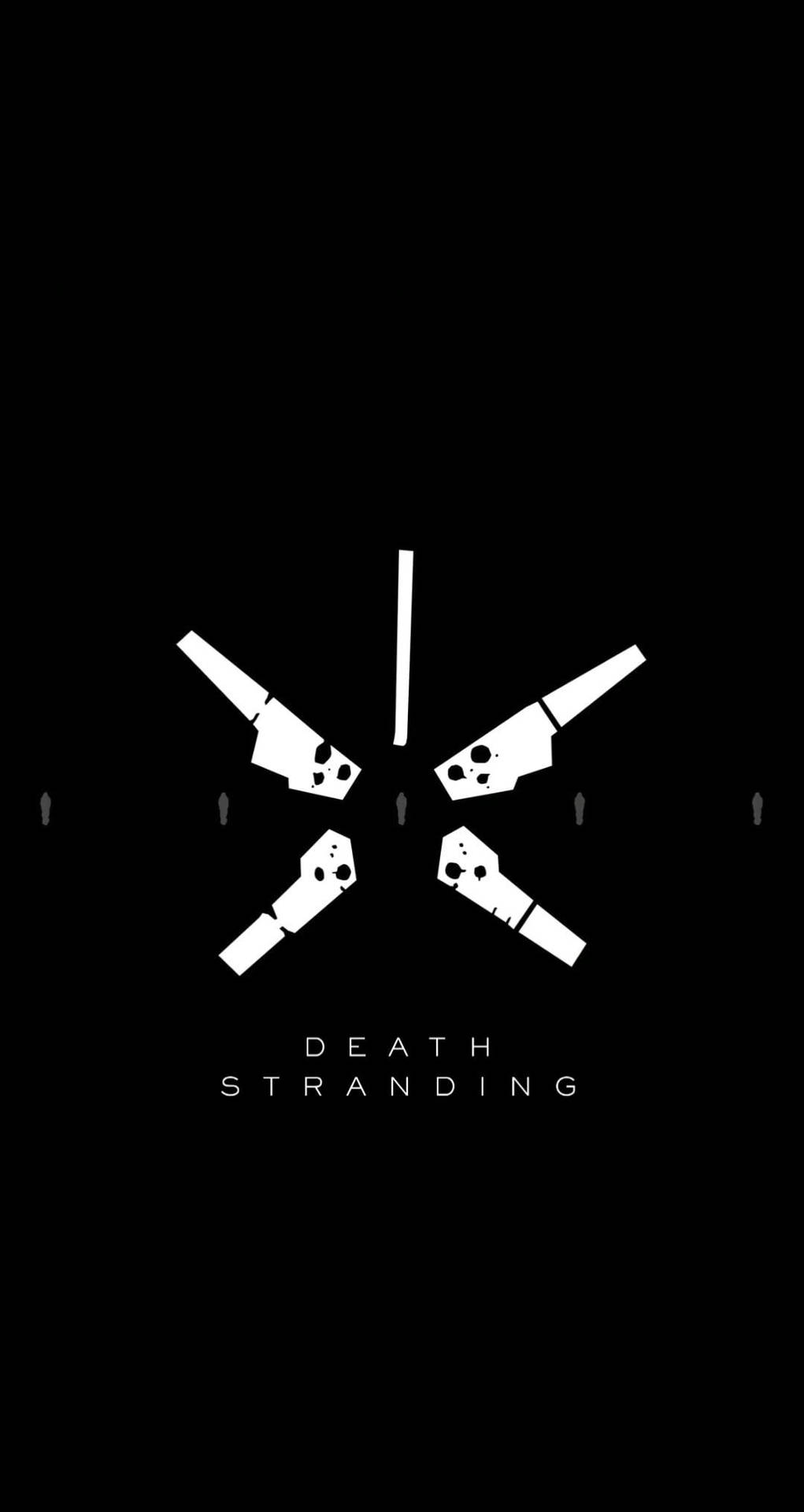 黑色背景上 Death Stranding 的白色交叉手槍標誌。 — 死亡擱淺 GIF 壁紙