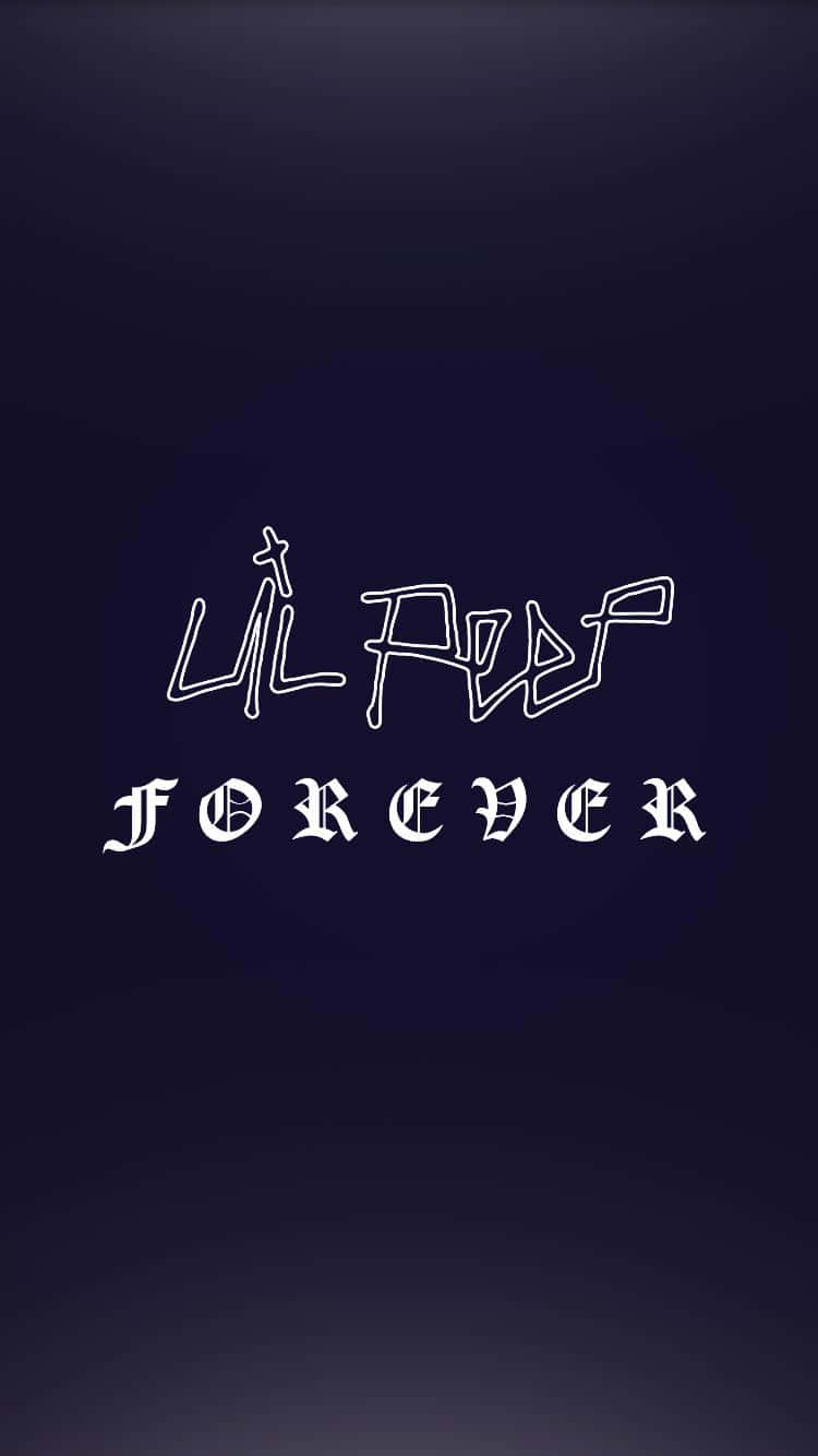 Rip 桌布 壁紙 — 白色風格化文字「Lil Peep Forever」在深藍色漸變背景上發光。