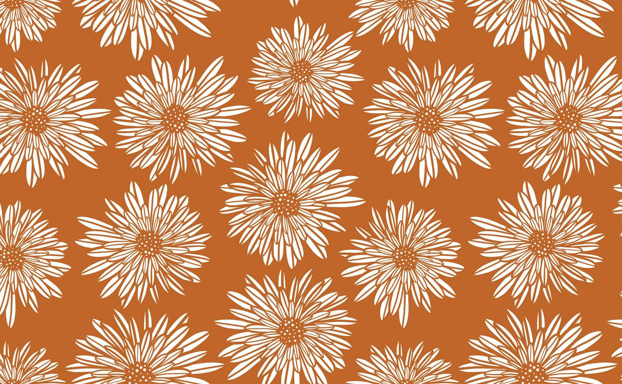 Boho Art 桌布 壁紙 — 白色風格化雛菊帶有精細花瓣，在溫暖的陶土背景上以無縫圖案重複。