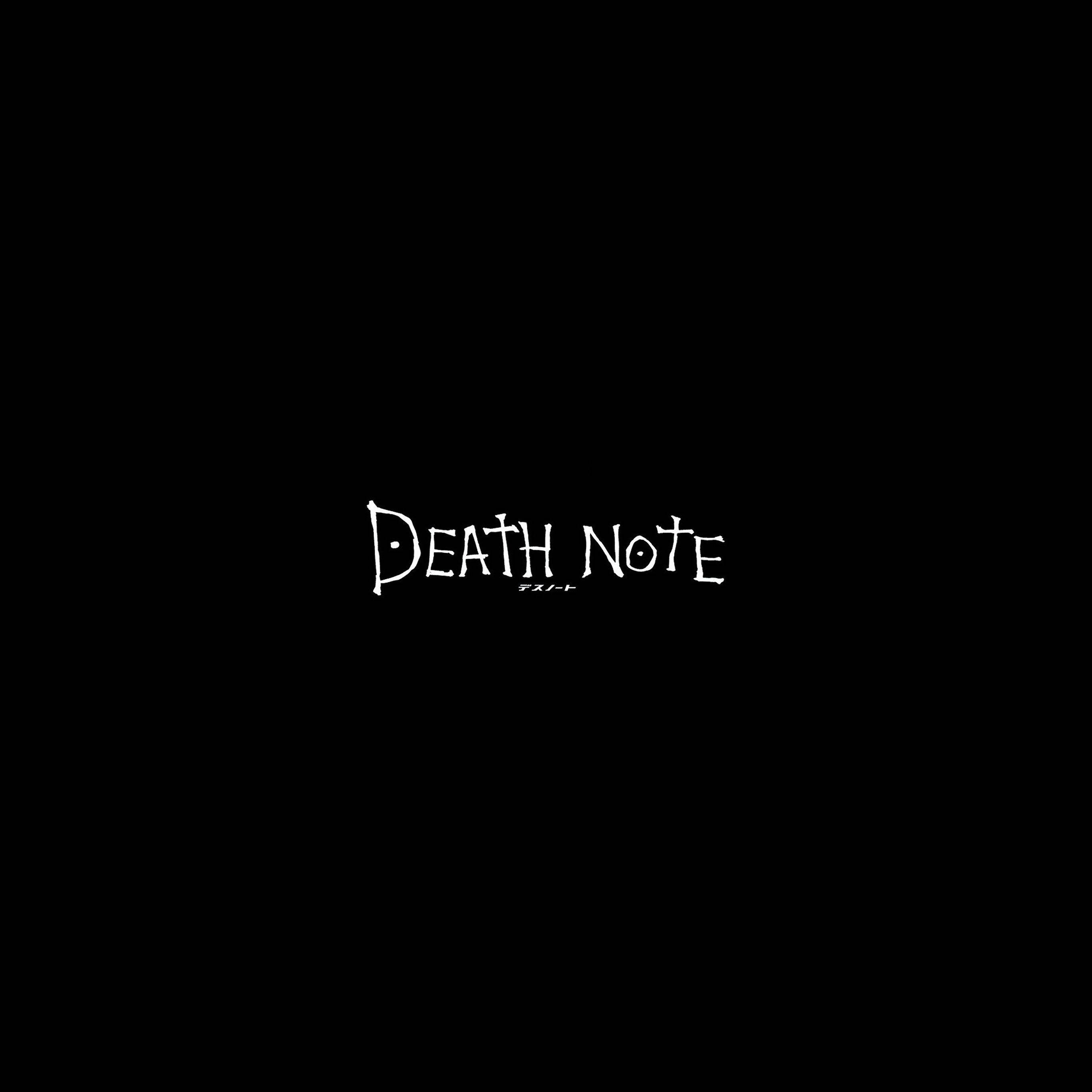 死亡筆記本 桌布 壁紙 — 白色風格文字寫著「DEATH NOTE」，下方有日文字元，背景為純黑色。