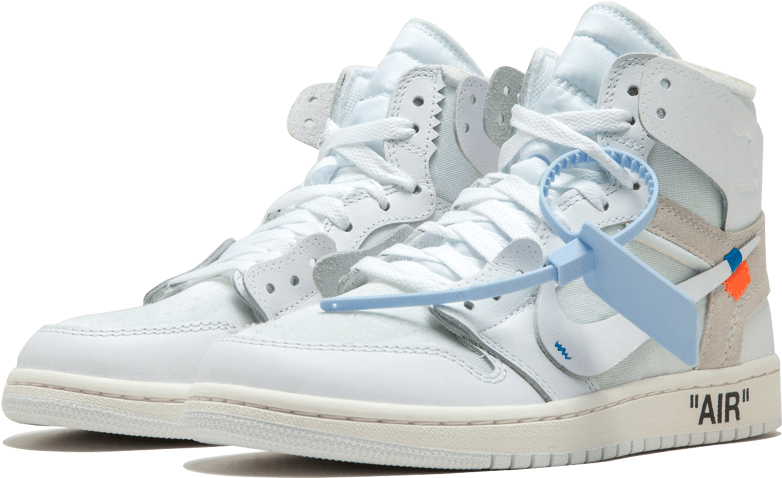 Air Jordan 桌布 壁紙 — 白色高筒運動鞋，搭配淺藍色鞋帶和橙色標籤，黑色背景。