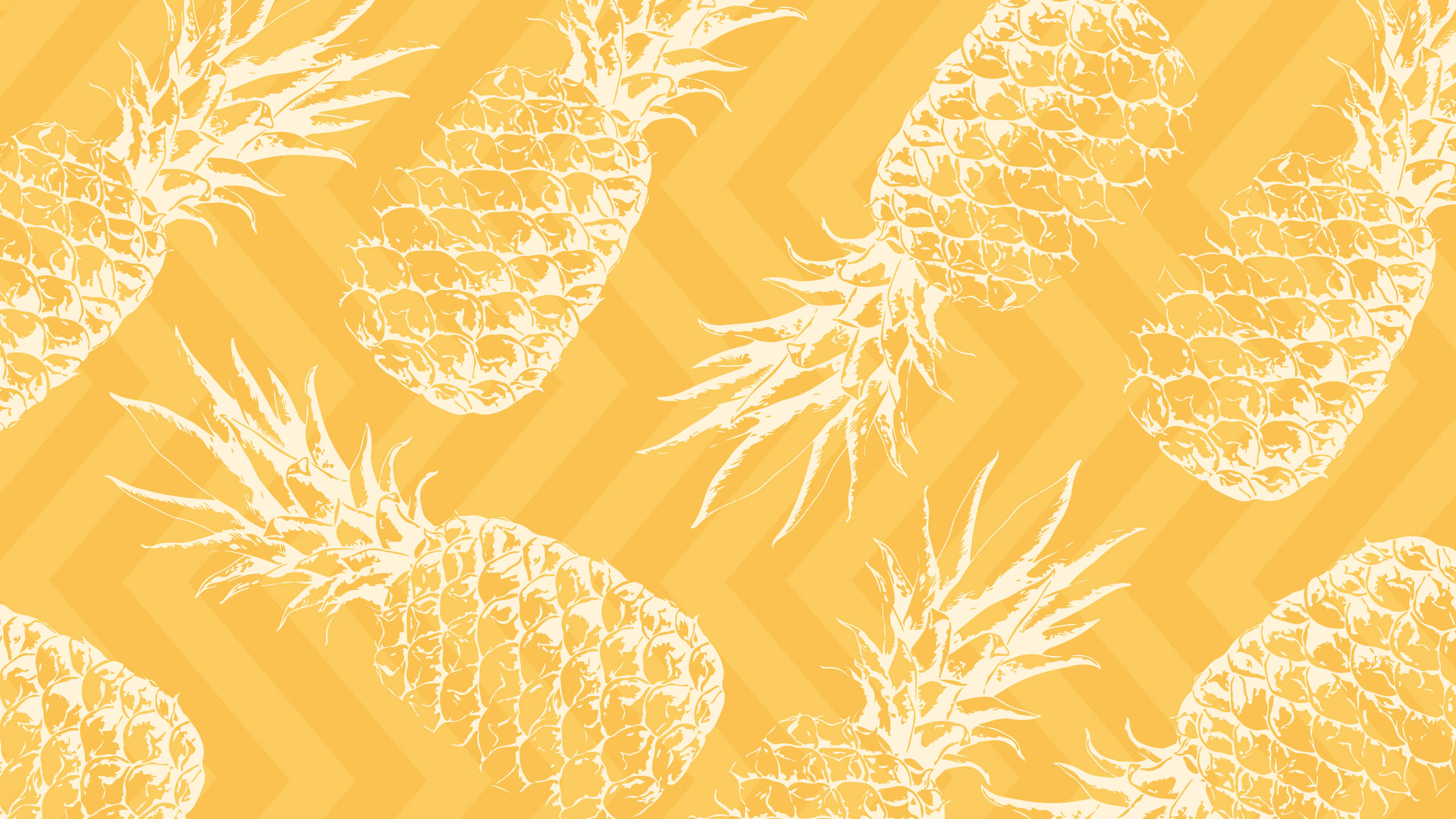 Pineapple 桌布 壁紙 — 白色鳳梨剪影在溫暖的黃色人字形圖案上重複，形成大膽的熱帶壁紙設計。