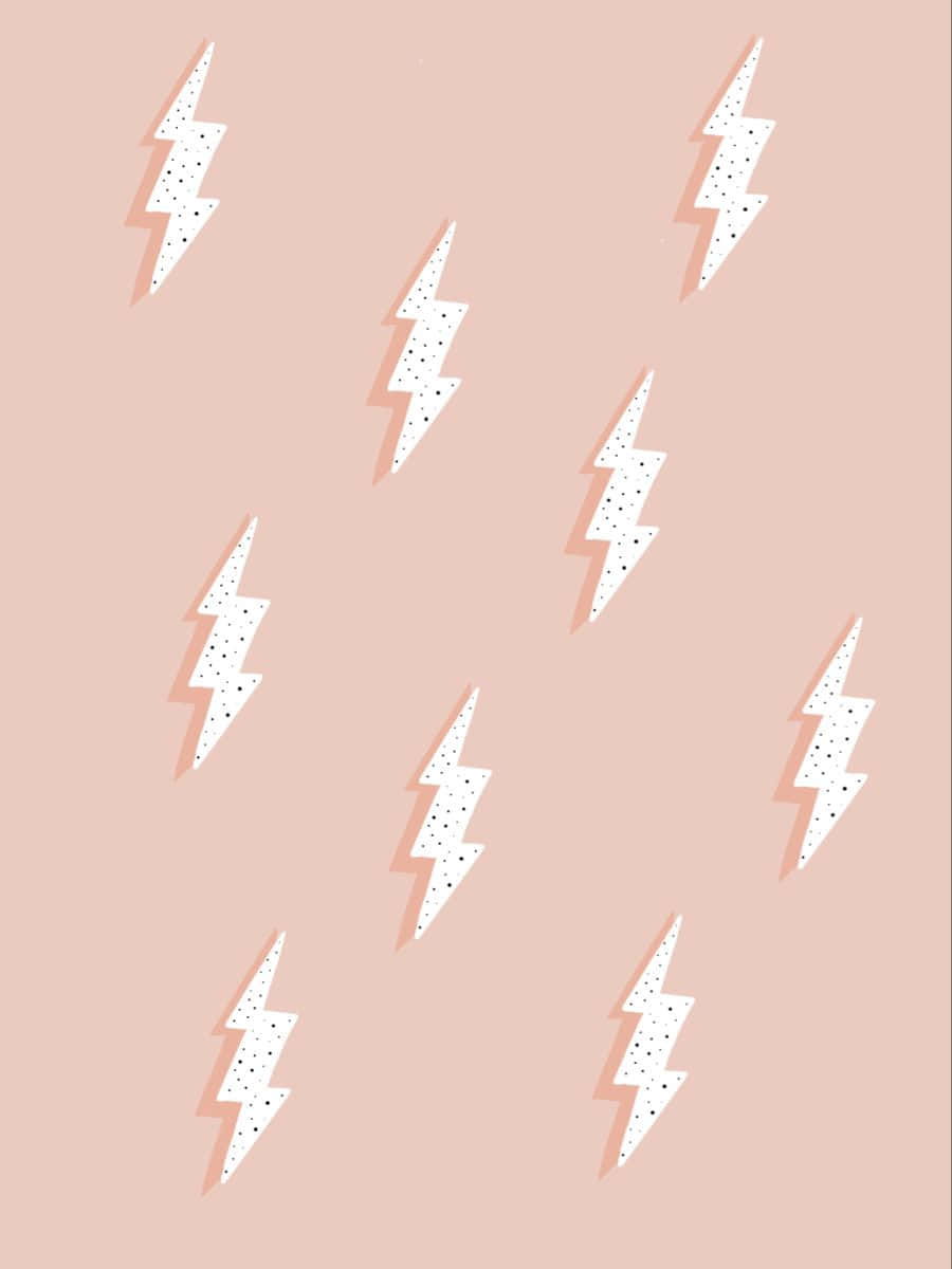 Lightning Bolt 桌布 壁紙 — 白色點狀閃電搭配蜜桃色輪廓，漂浮在柔和腮紅背景上，呈現極簡風格圖案。