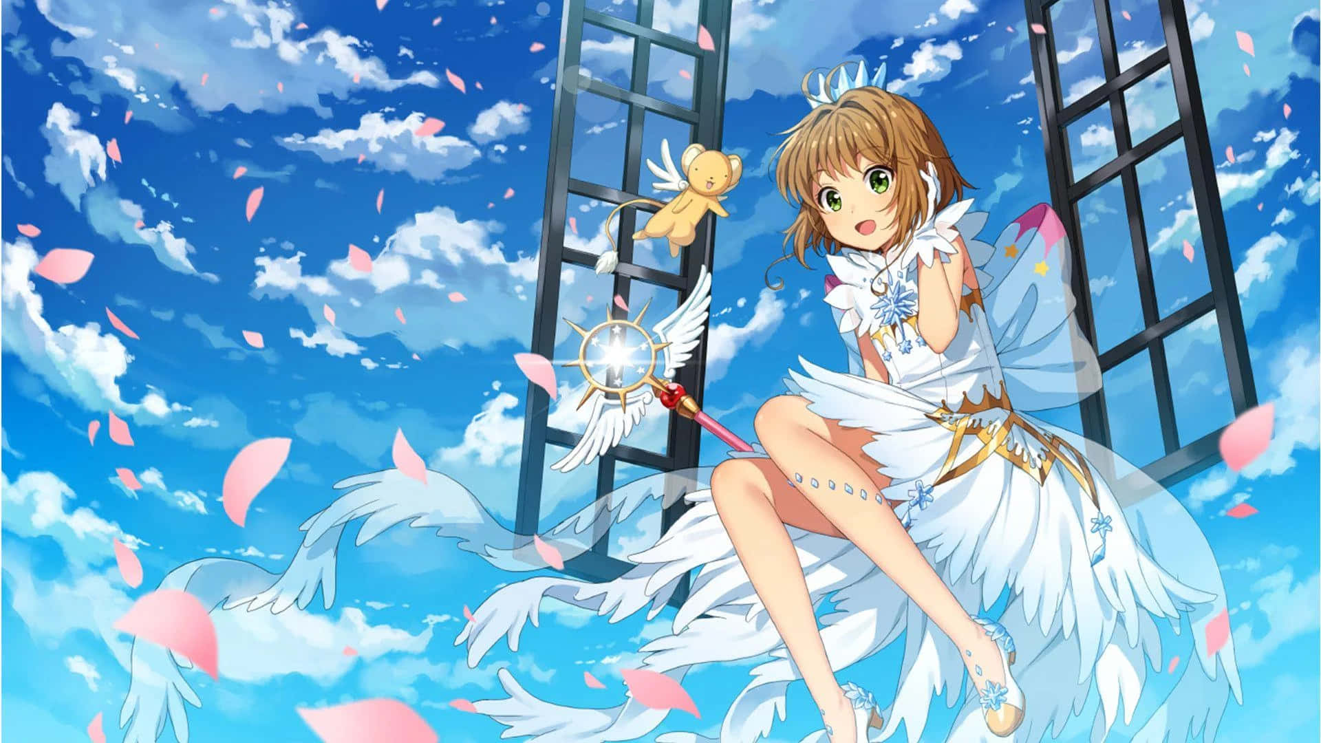 白衣少女手持魔杖坐在窗邊 壁紙