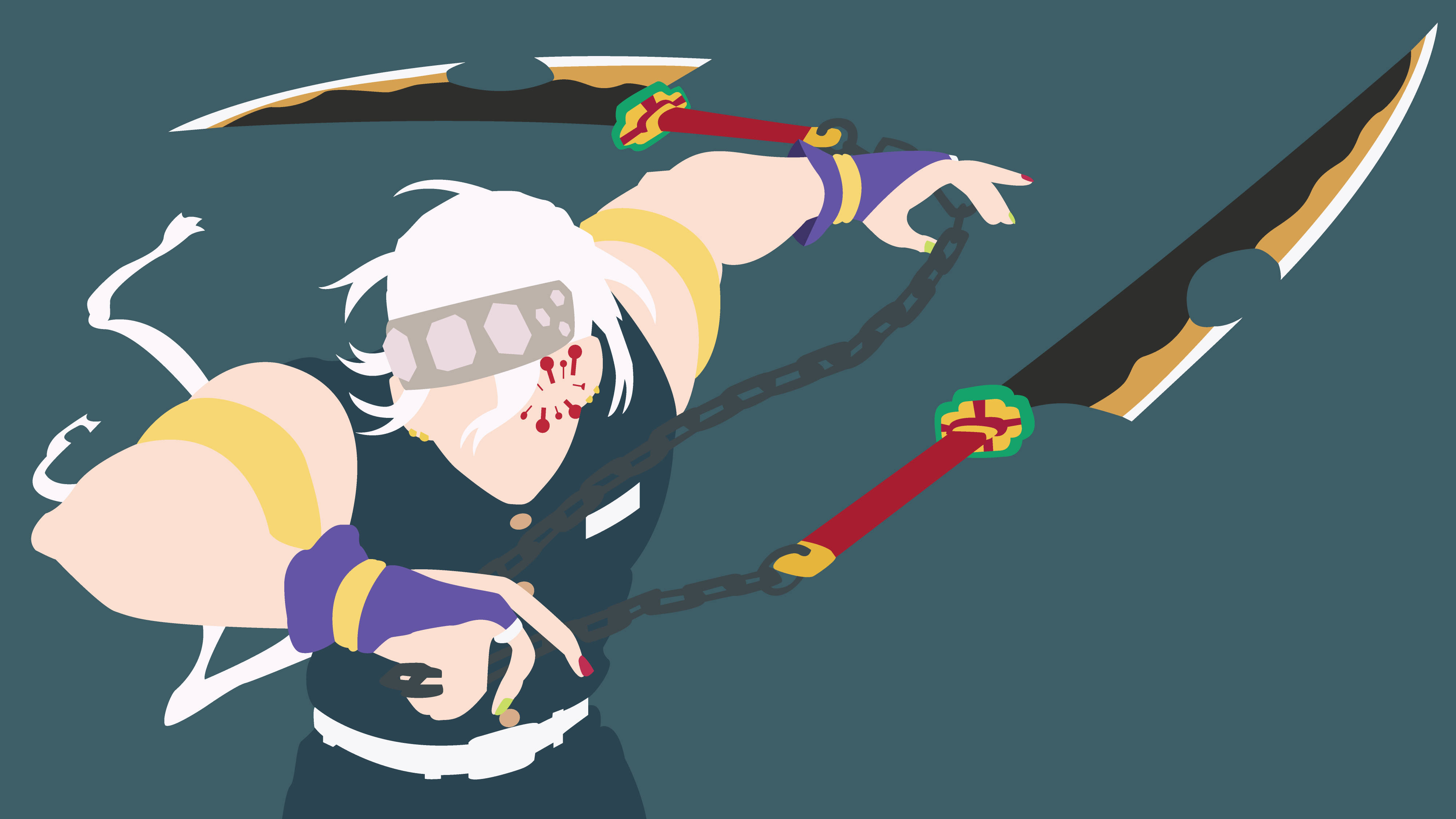 Tengen 桌布 壁紙 — 白髮獨眼動漫忍者，在深藍綠色背景上揮舞雙鏈劍。