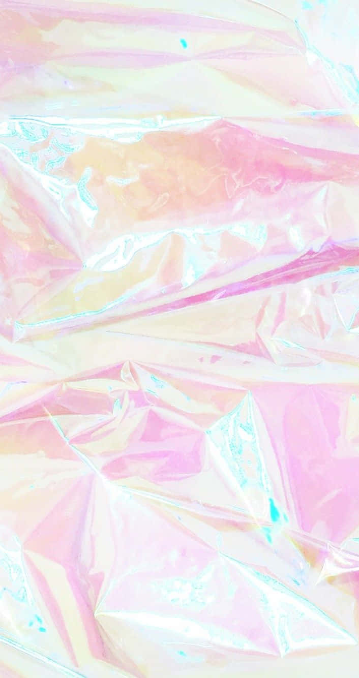 Holographic 桌布 壁紙 — 皺巴巴的虹彩粉紅和粉彩箔紙特寫，帶有變化的全息高光。