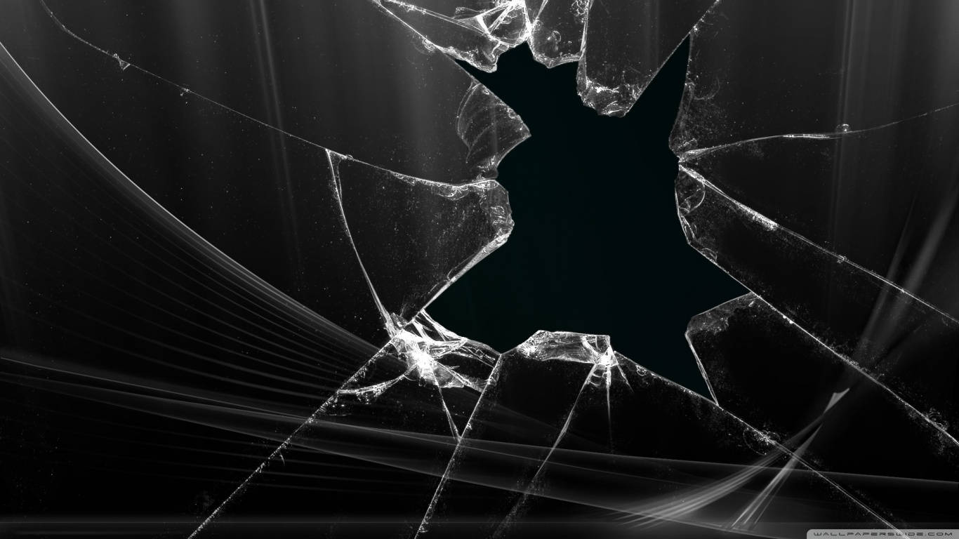 Screen 桌布 壁紙 — 破碎的玻璃碎片從中央裂縫向外輻射，背景為深色，帶有發光的條紋。