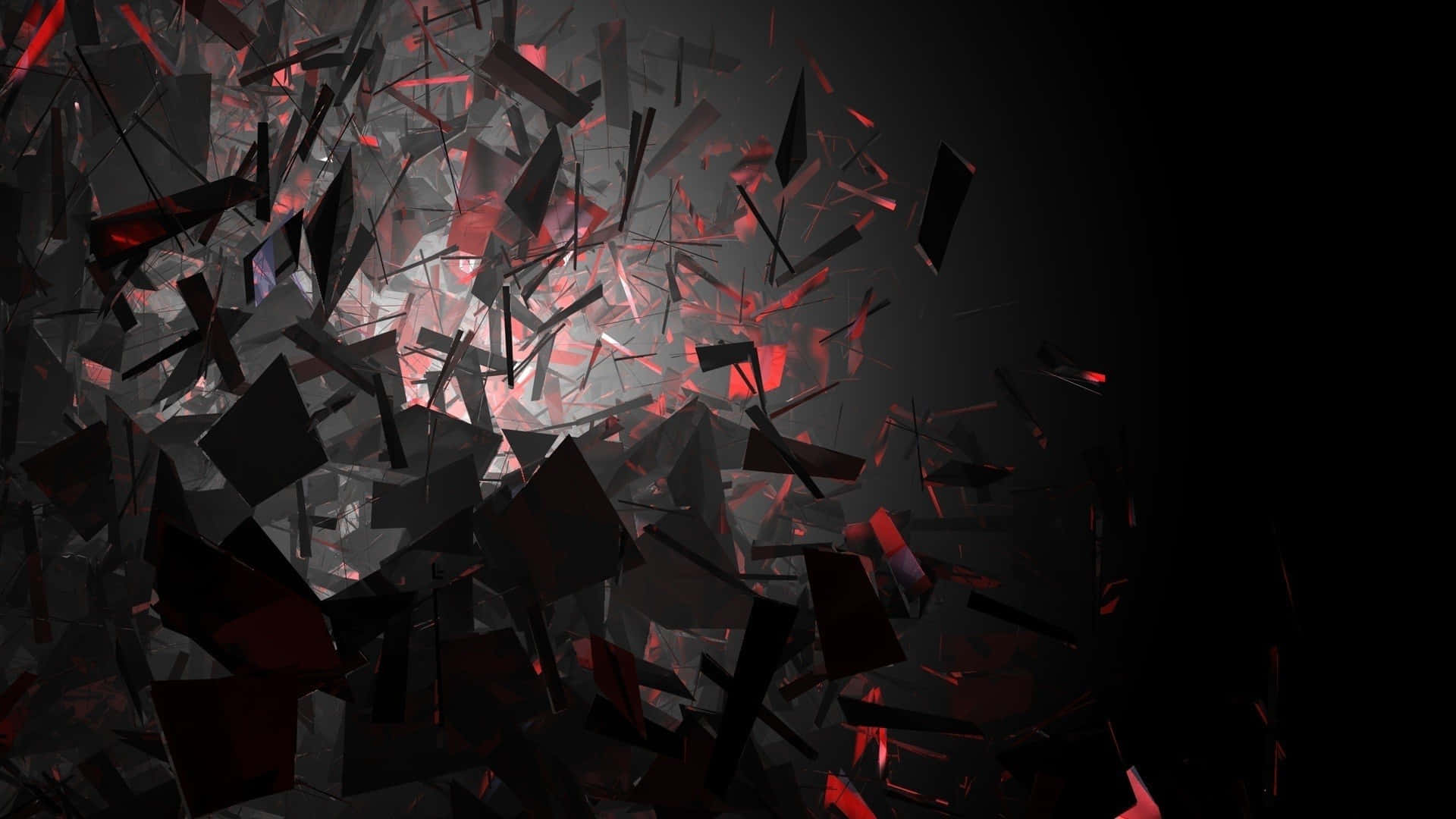 Beautiful Abstract 桌布 壁紙 — 破碎的玻璃碎片從發光的紅色核心向外爆炸，襯托著黑暗虛空。