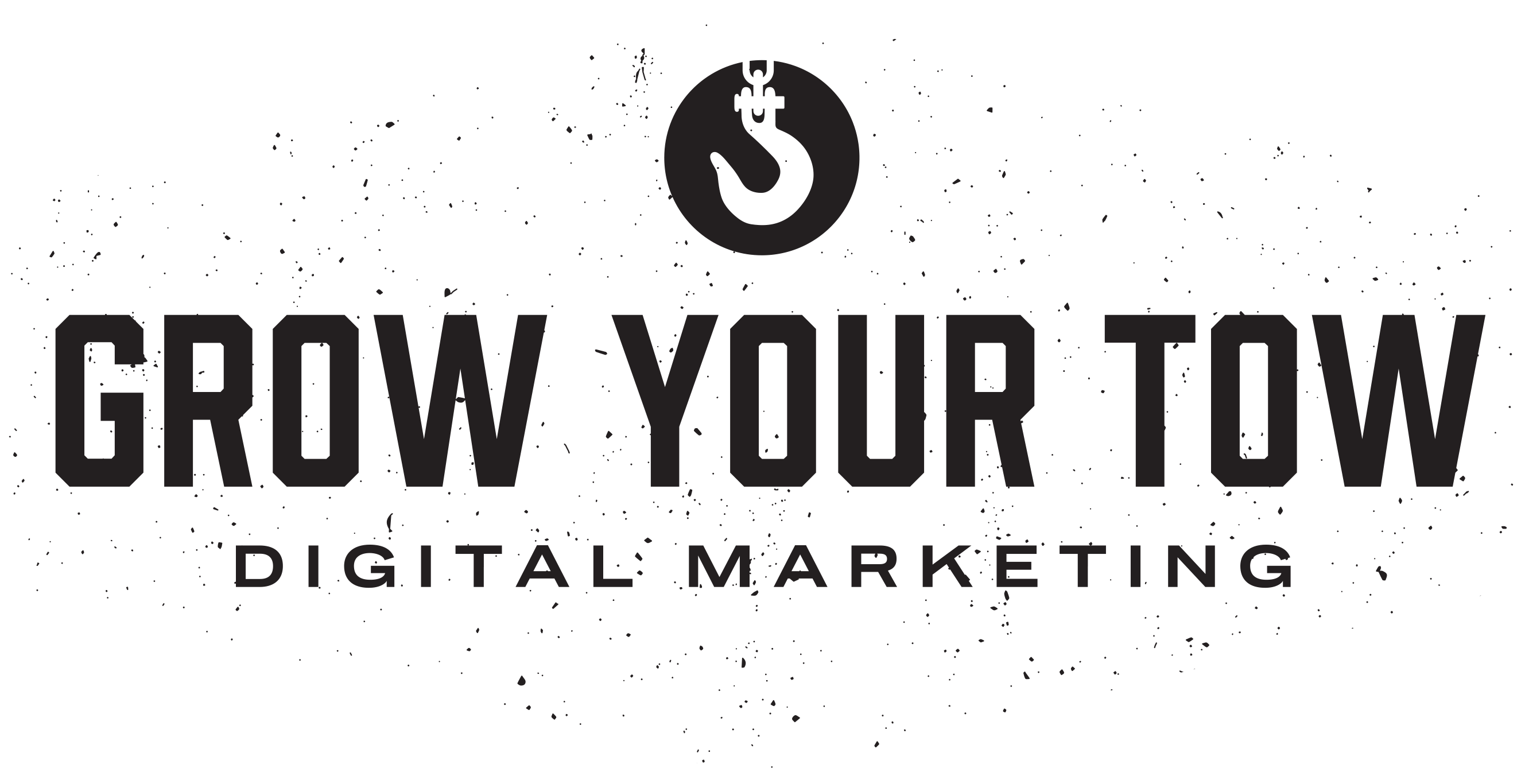 六邊形 桌布 壁紙 — 破舊白色六角形標誌上以粗體黑色文字寫著「GROW YOUR TOW DIGITAL MARKETING」，並附有掛鉤圖示。
