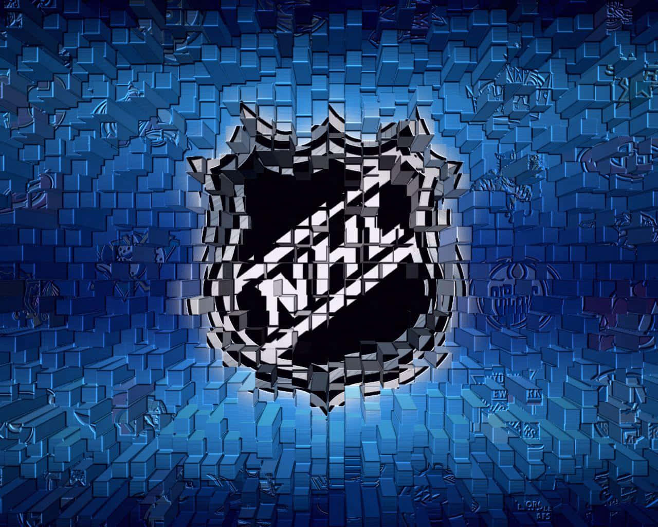 NHL 桌布 壁紙 — 破裂的藍色磚牆中央露出一個大膽的黑白NHL標誌。
