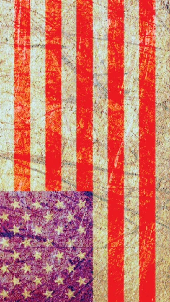 American Flag iPhone 桌布 壁紙 — 磨損的復古美國國旗，帶有褪色的紅色條紋和星形區域，位於紋理米色背景上。