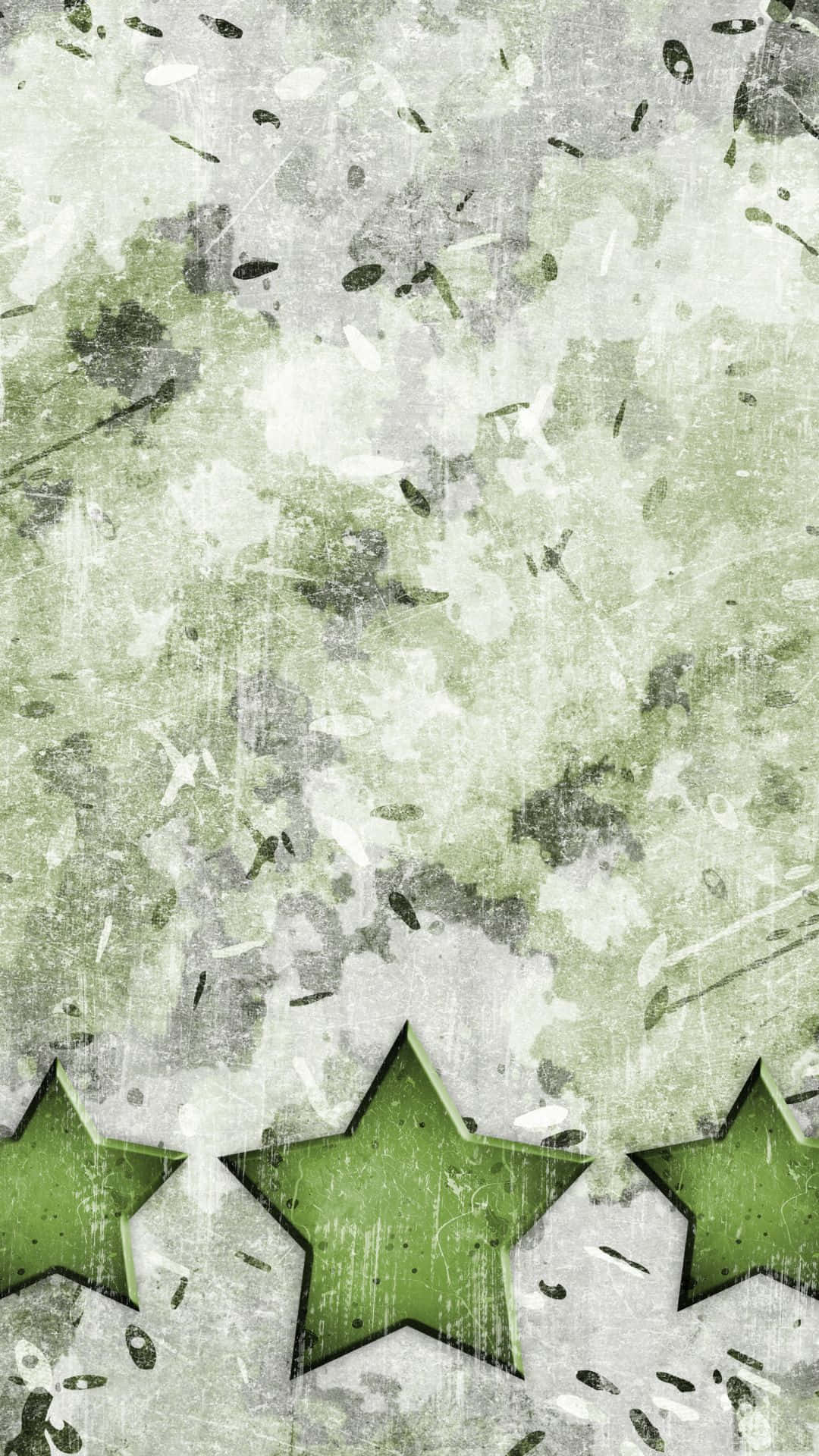 軍事動圖 桌布 壁紙 — 磨損的綠色星星從褪色的鼠尾草和灰色的紋理垃圾搖滾背景中浮現。