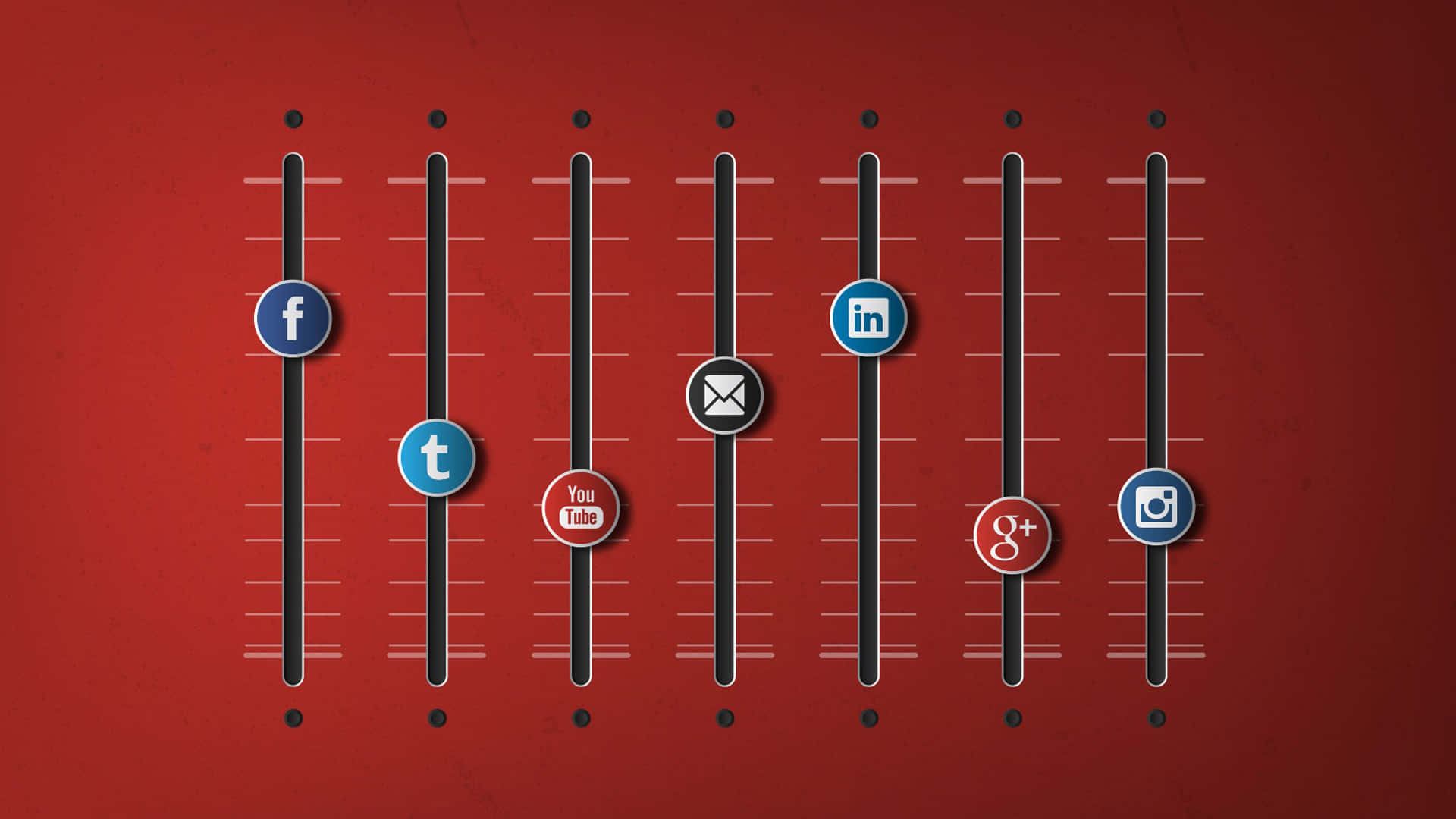 Social Media Icons 桌布 壁紙 — 社交媒體圖標在垂直滑塊上，背景為紋理紅色。