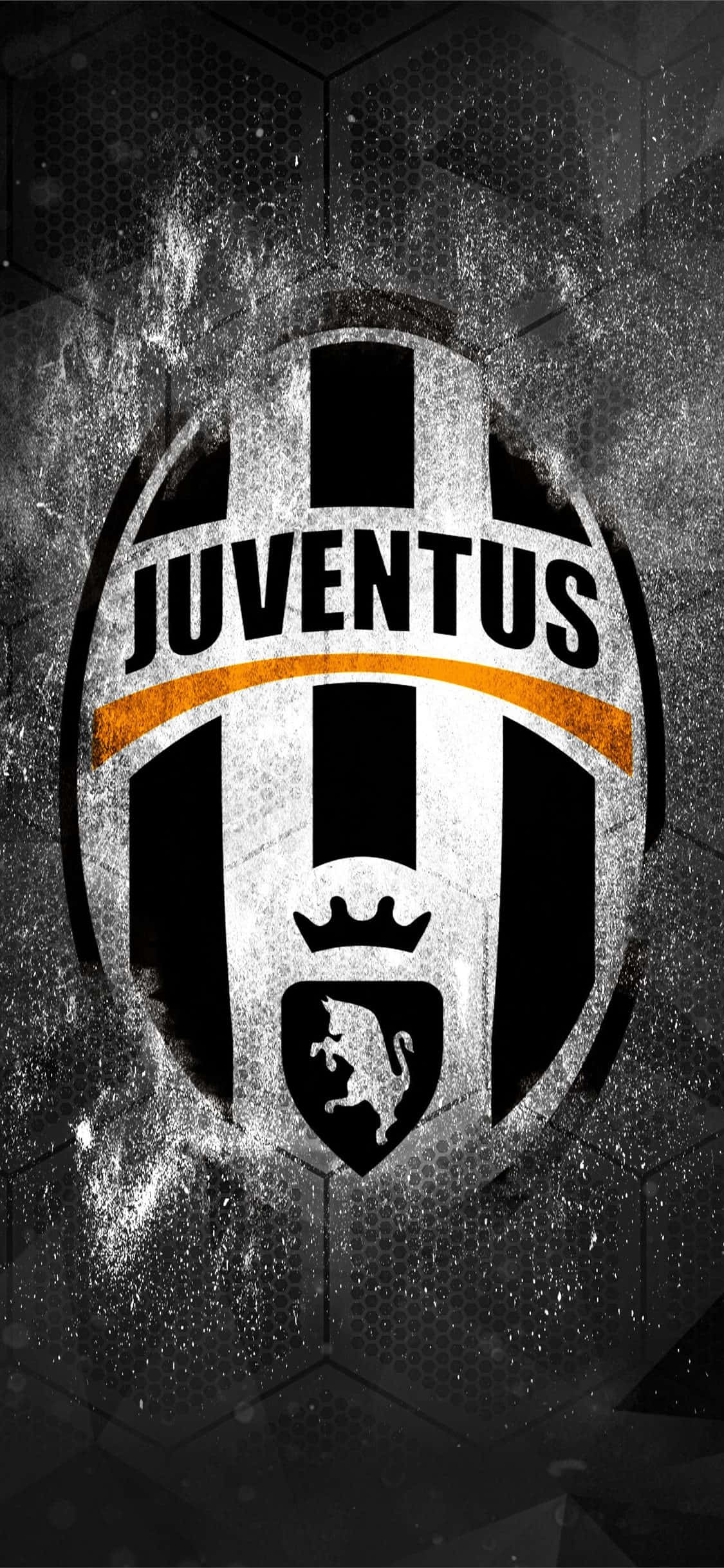 Juventus 桌布 壁紙 — 祖雲達斯足球俱樂部標誌，黑白配色帶橙色條紋，置於粗糙紋理背景上。