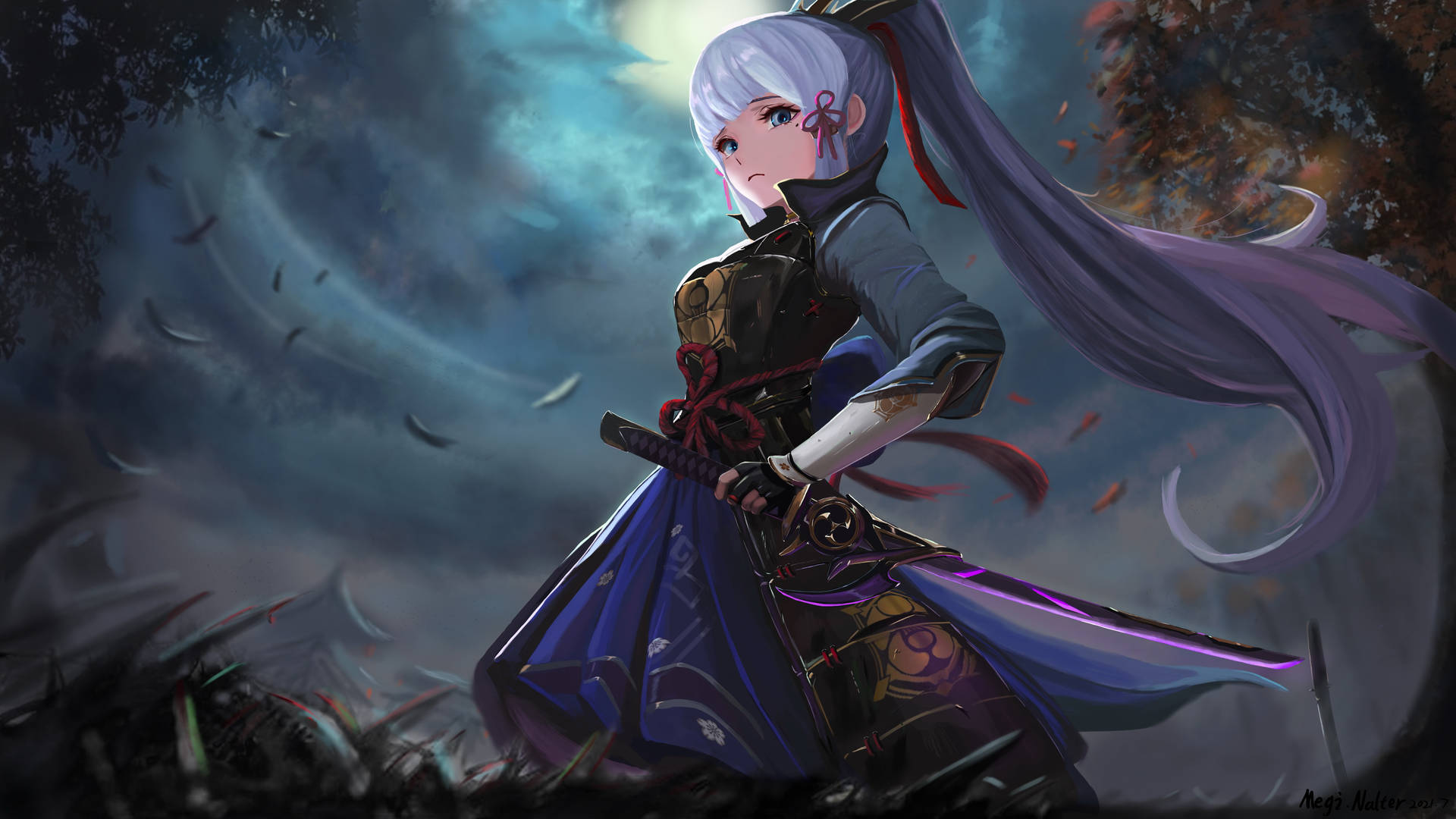 神里綾華持霧切劍 — 原神 壁紙