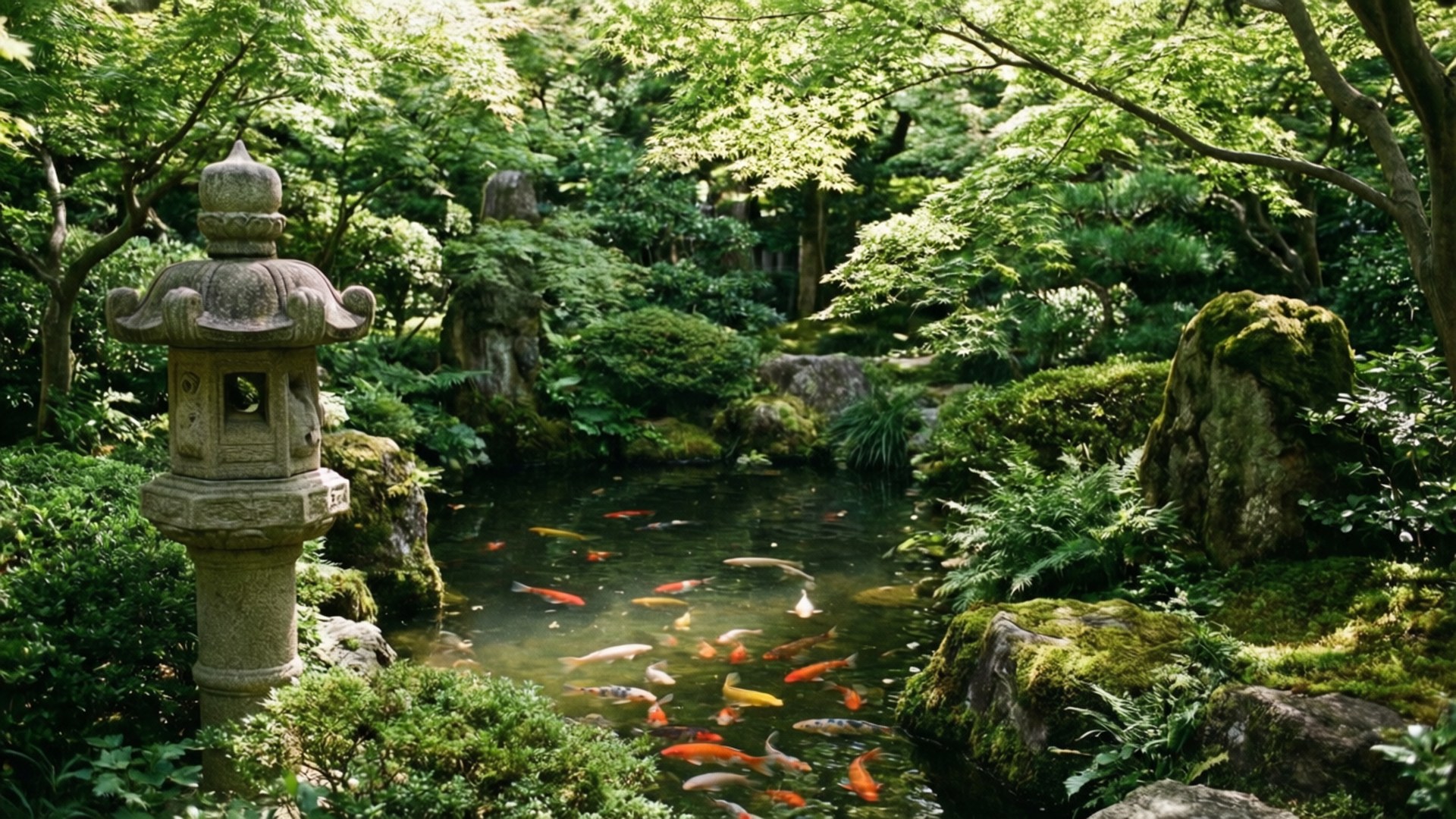 禪風庭園錦鯉 壁紙