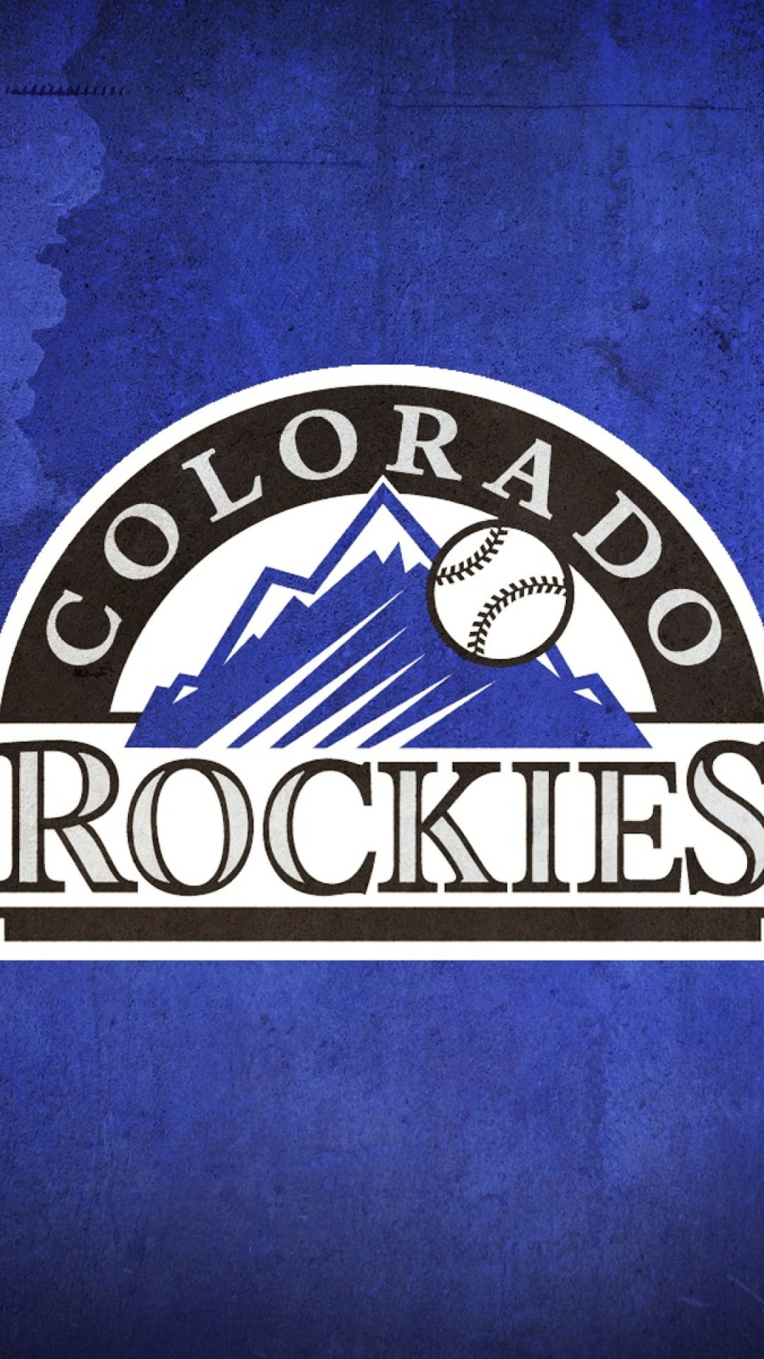 Rockies 桌布 壁紙 — 科羅拉多洛磯隊棒球標誌，山脈和球在紋理藍色背景上。