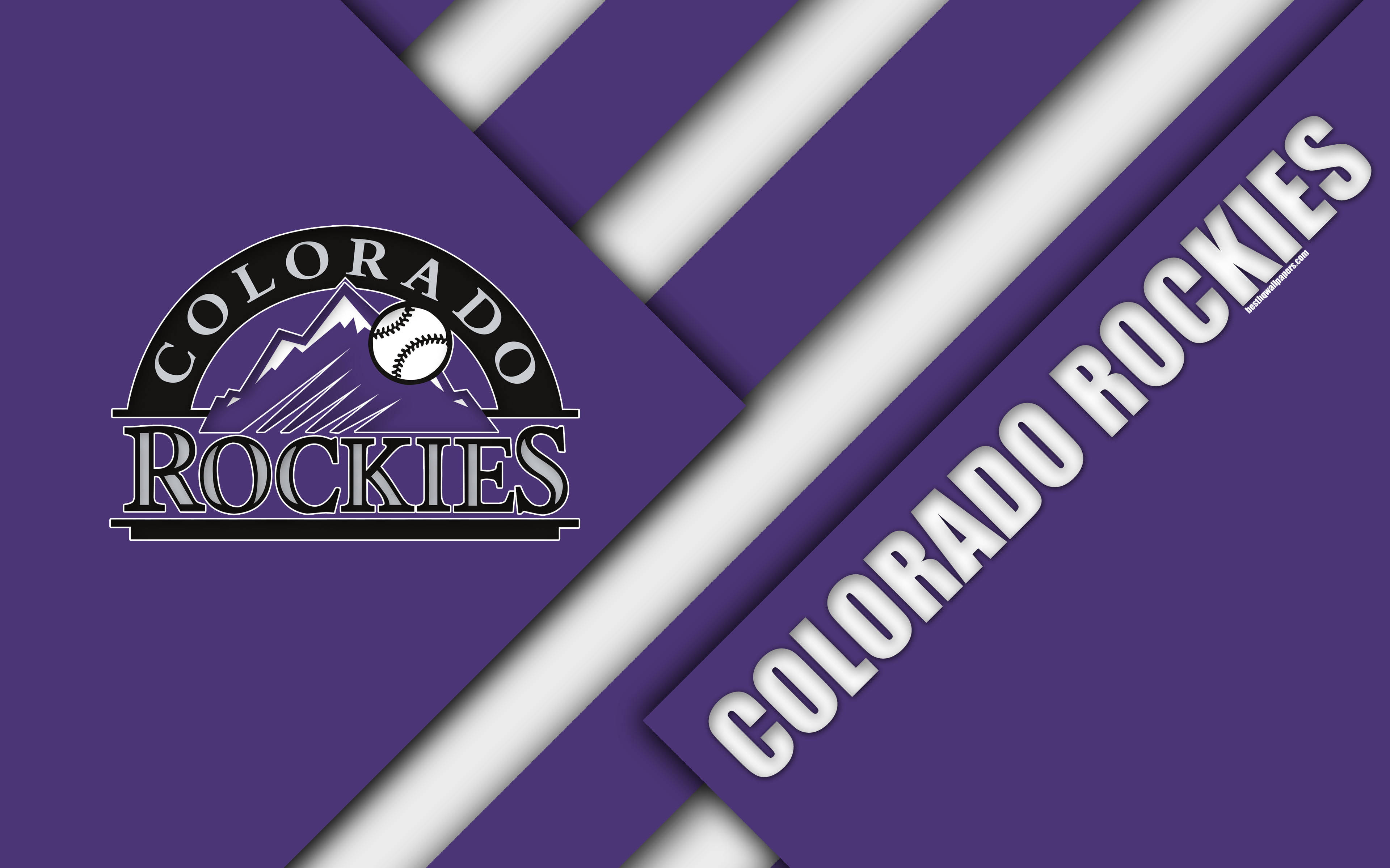 Rockies 桌布 壁紙 — 科羅拉多洛磯隊棒球標誌，背景為動態紫色和白色幾何圖案。