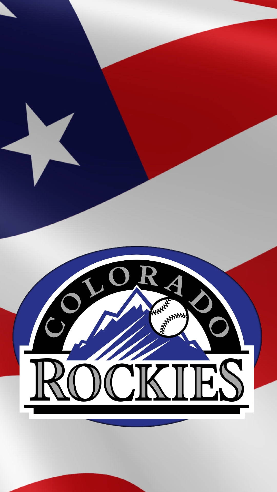 Rockies 桌布 壁紙 — 科羅拉多洛磯隊棒球標誌置於飄揚的德克薩斯州旗中央，採用大膽的紅、白、藍色。