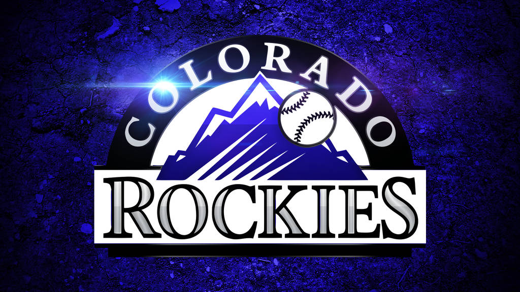 Rockies 桌布 壁紙 — 科羅拉多落磯隊棒球標誌，山脈和球徽章在紋理深藍色背景上發光。