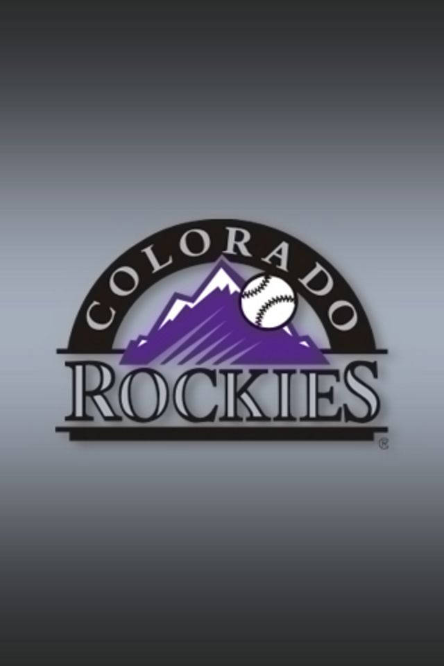 Rockies 桌布 壁紙 — 科羅拉多落磯隊棒球標誌，紫色山脈和白色棒球，背景為漸層灰色。