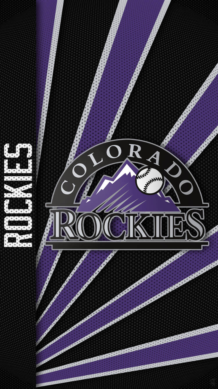 Rockies 桌布 壁紙 — 科羅拉多落磯隊棒球標誌居中於動態的紫色、黑色和白色條紋背景上。