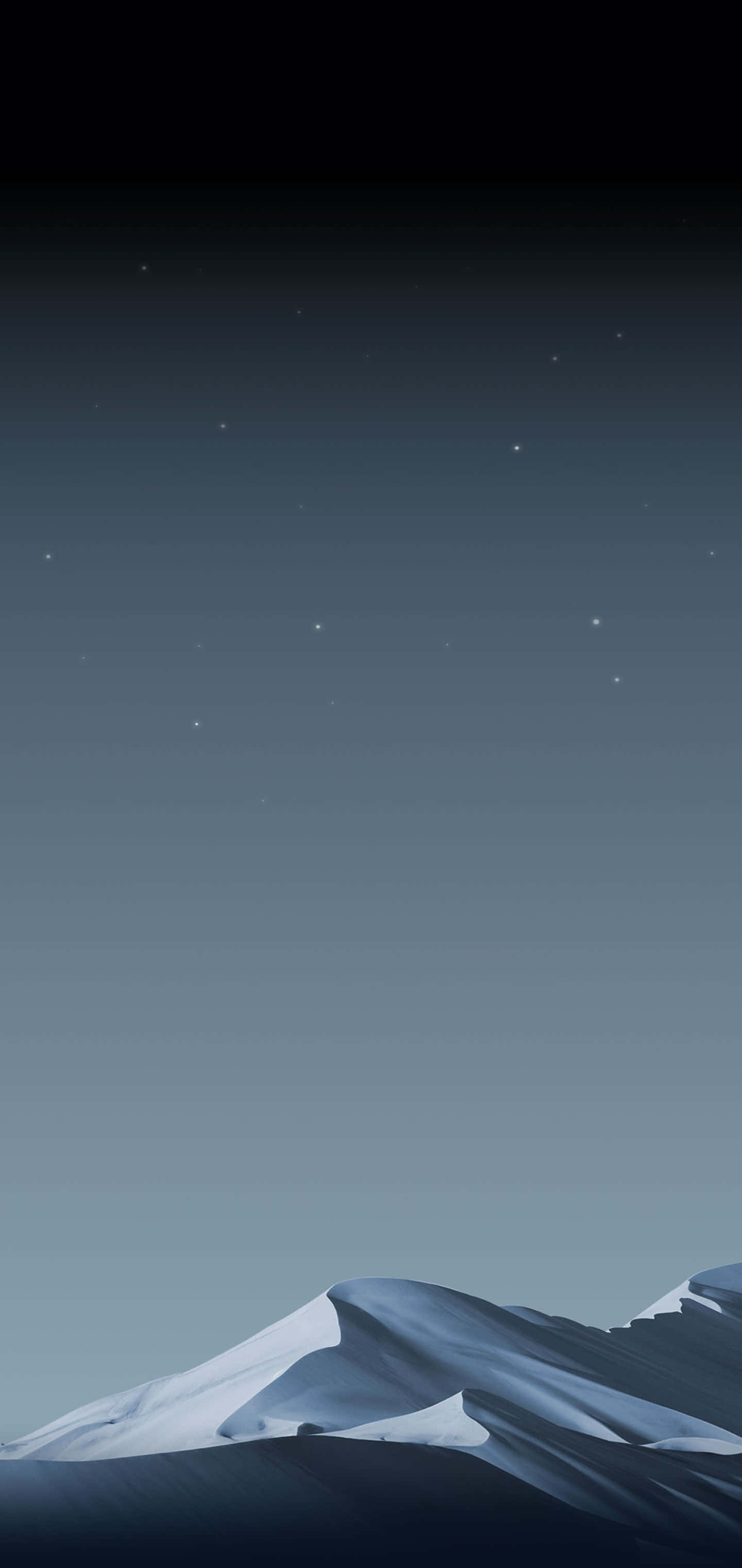 Galaxy Note 桌布 壁紙 — 積雪的山峰在繁星點點的暮色天空下聳立，帶有柔和的漸變色調。