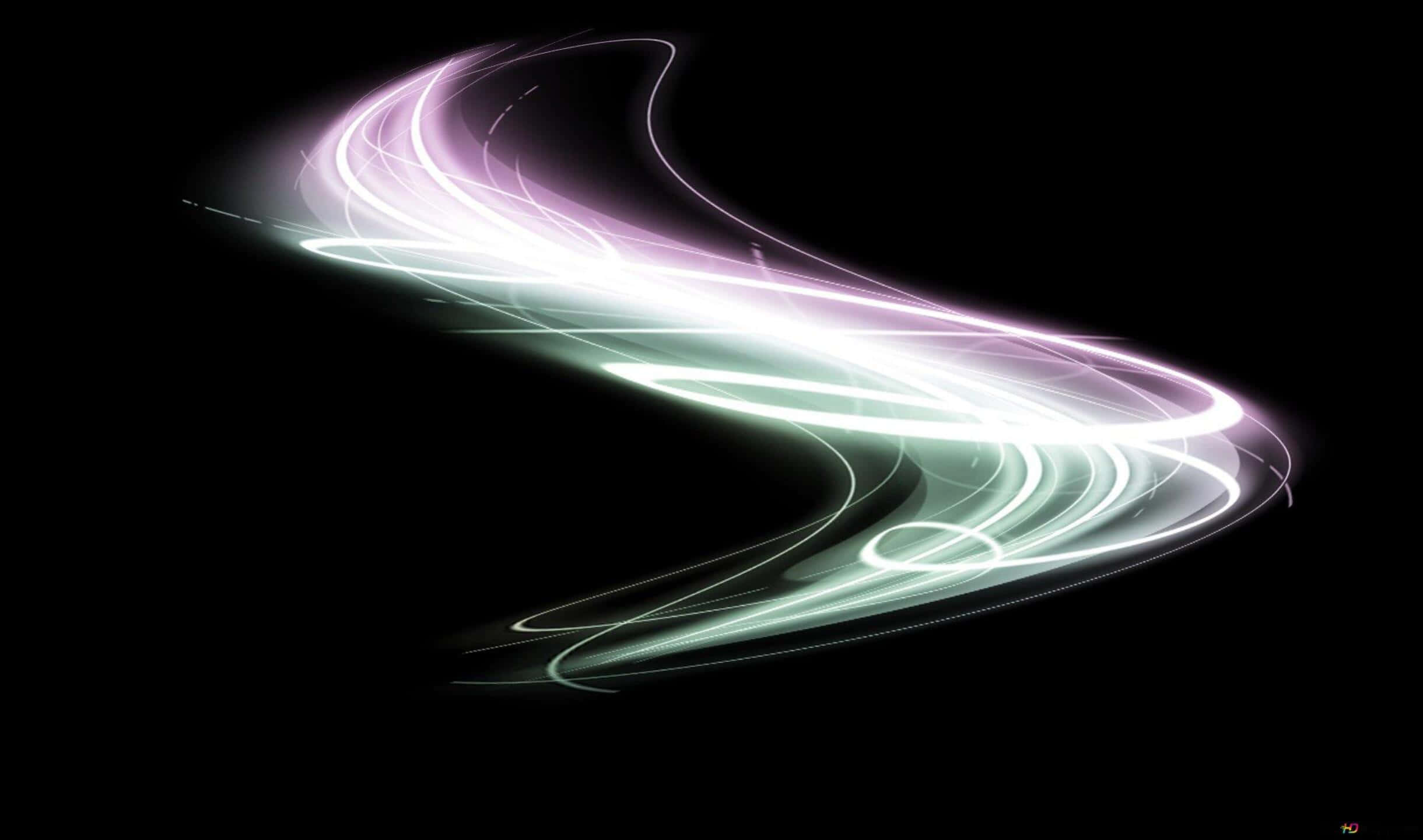 AMOLED 桌布 壁紙 — 空靈發光的光跡在深邃的黑色虛空中以優雅的曲線旋轉，營造出迷人的抽象動感。
